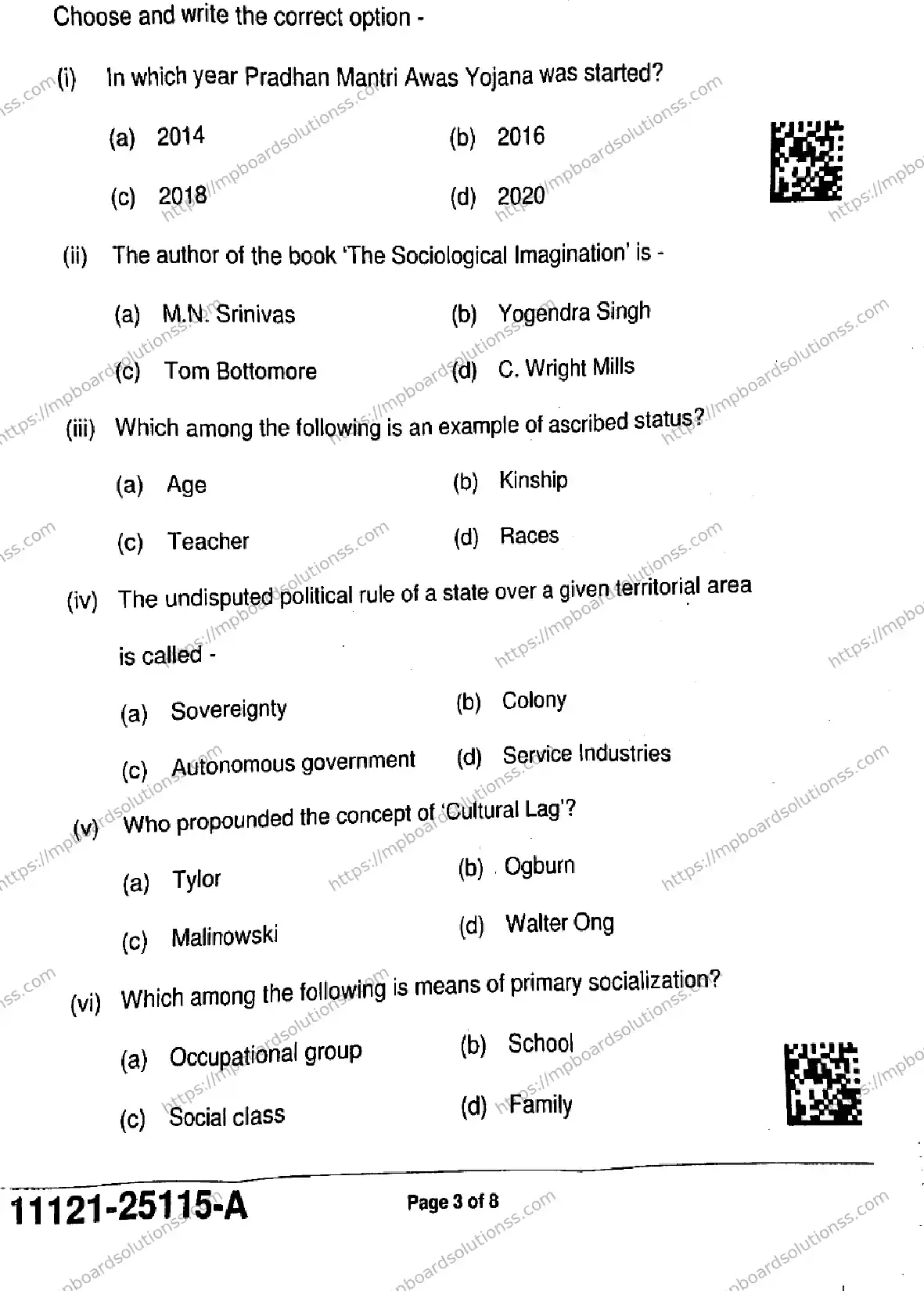 MP Board Class 11 Sociology-665946 Final Paper 2025 Image 3