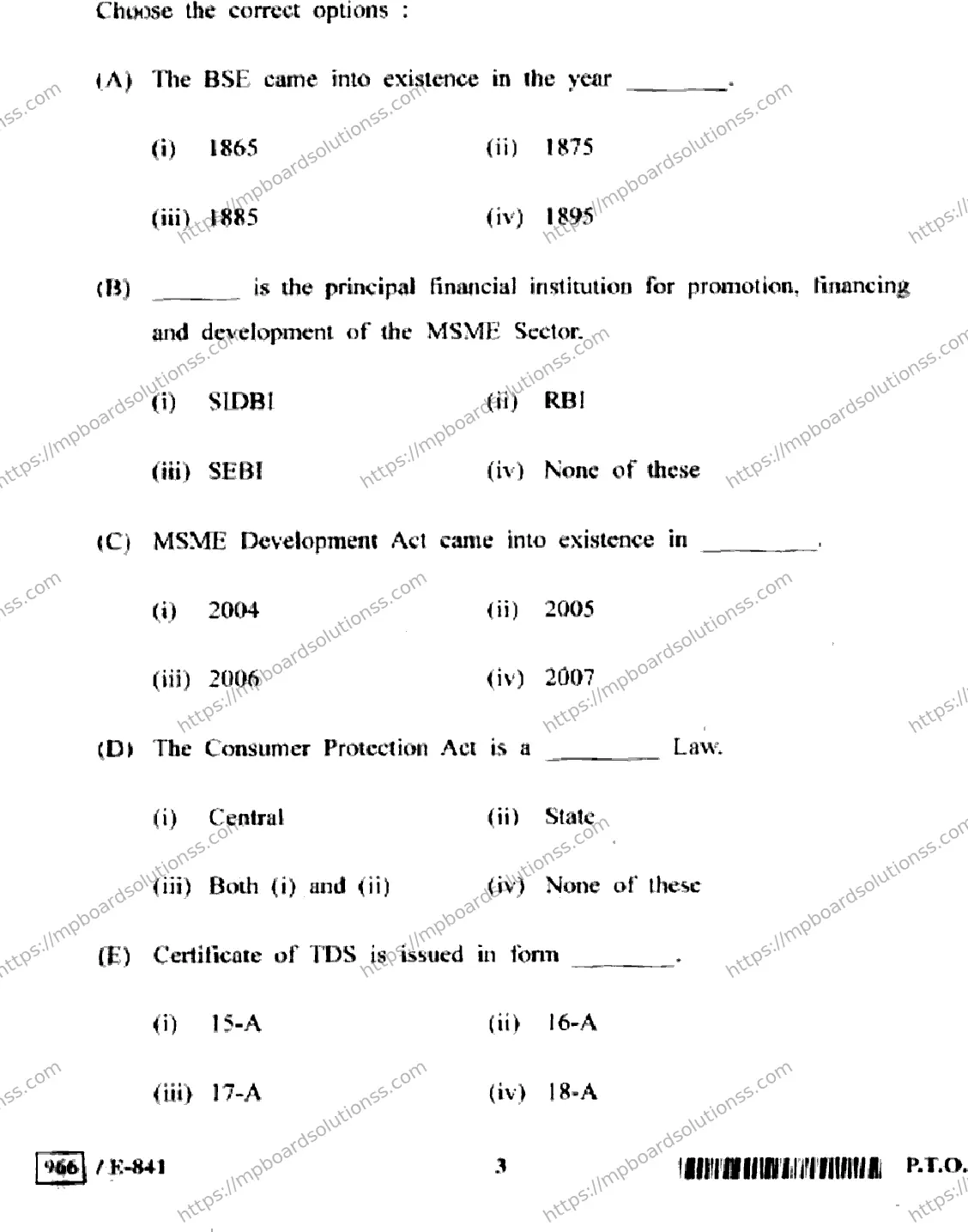 MP Board Class 12 Banking & Financial Services HE-778680 Final Paper 2020 Image 3