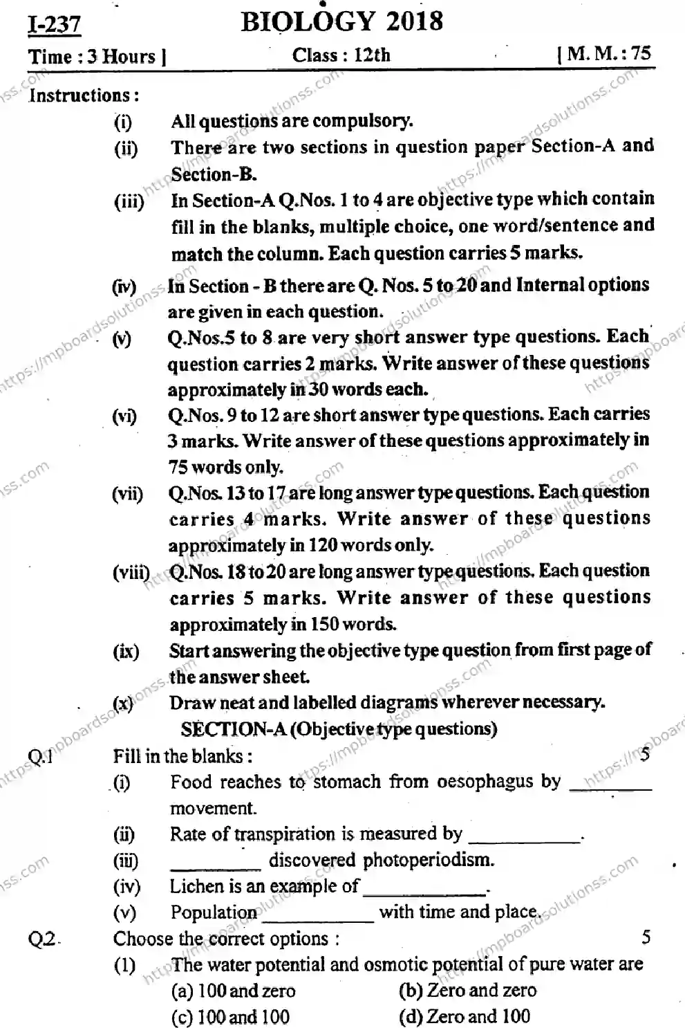 MP Board Class 12 Biology I-490397 Final Paper 2018 Image 4