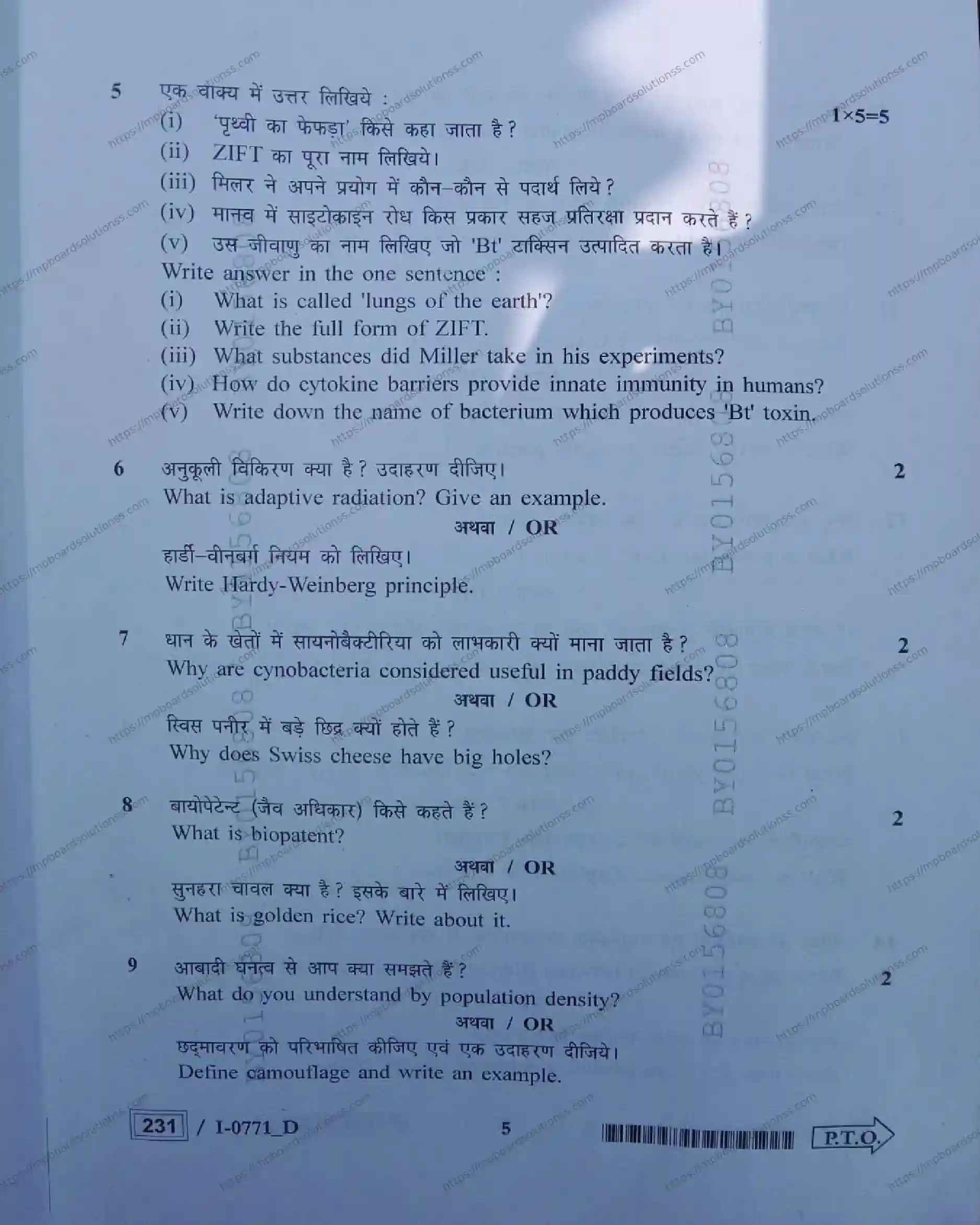MP Board Class 12 Biology I Set D-954017 Final Paper 2024 Image 5