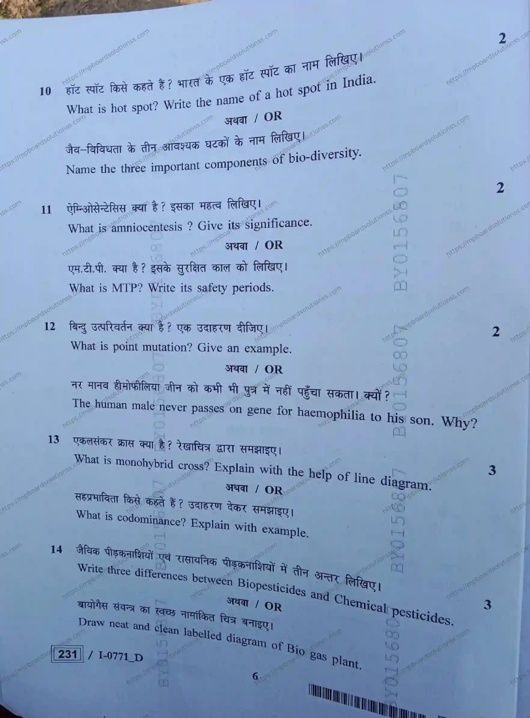MP Board Class 12 Biology I Set D-954017 Final Paper 2024 Image 6