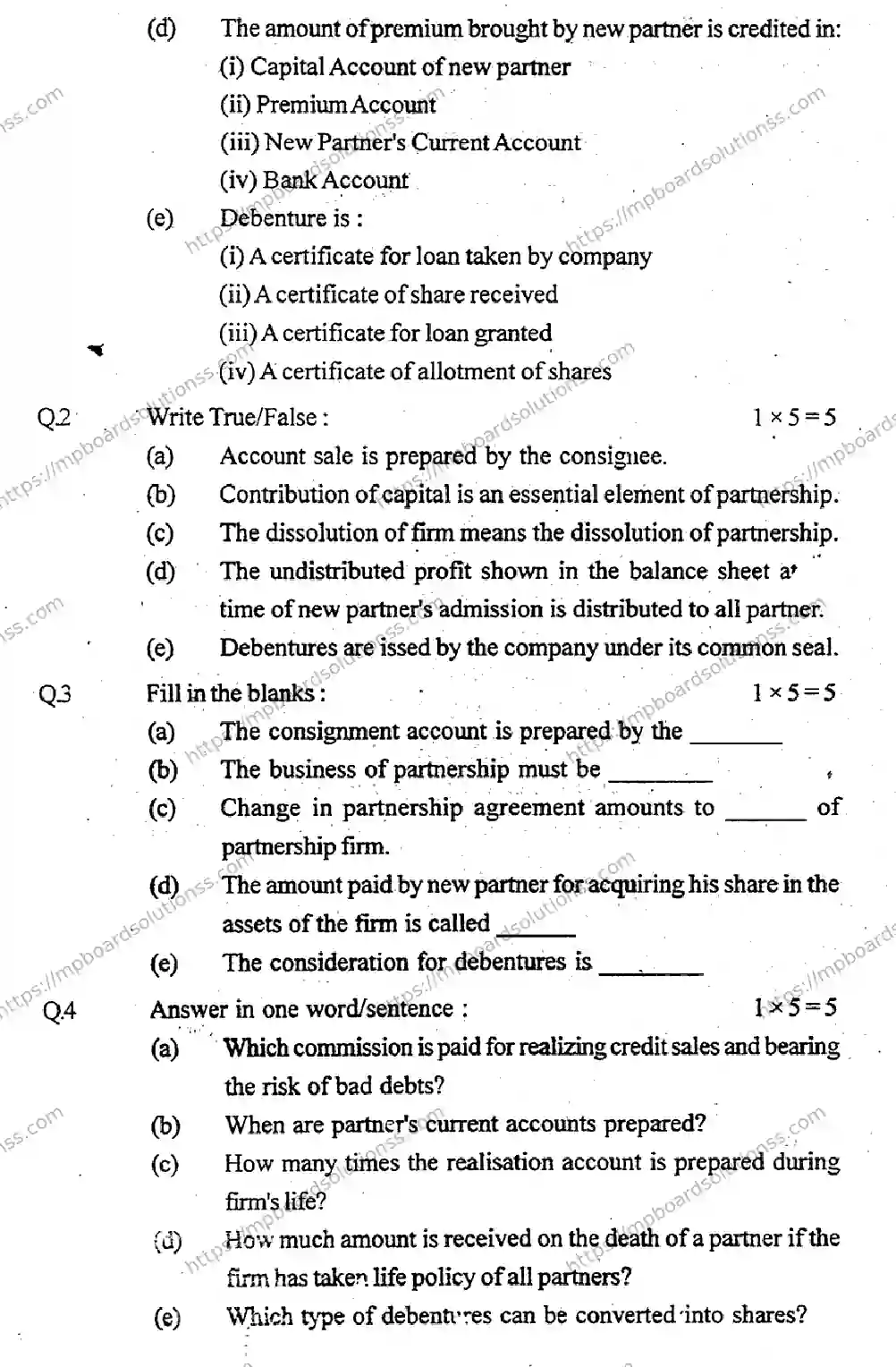 MP Board Class 12 Book Keeping & Accountancy-361291 Final Paper 2018 Image 2