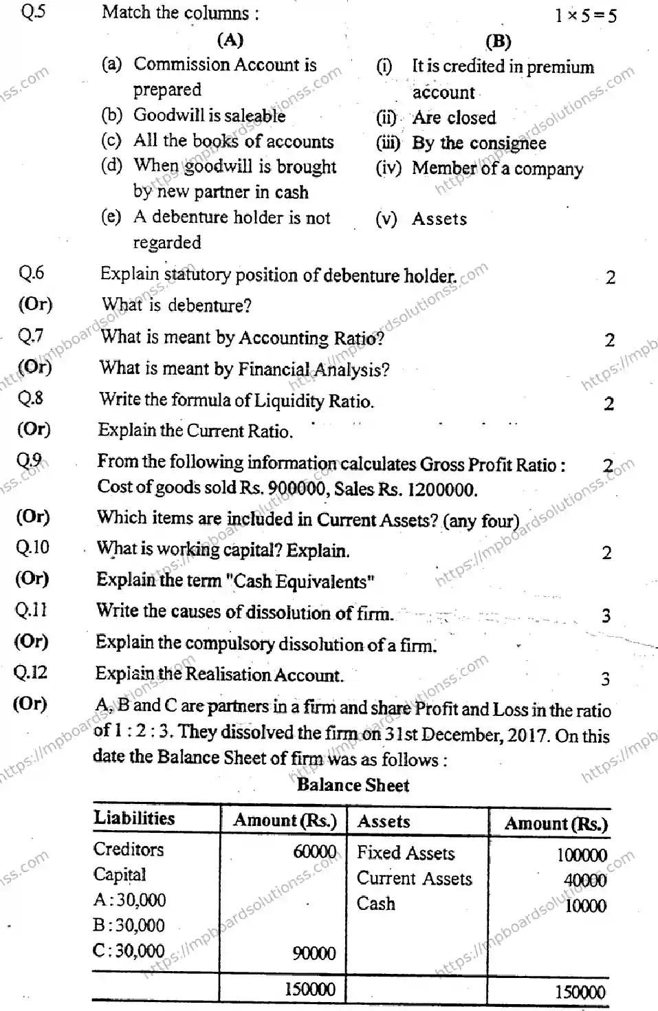 MP Board Class 12 Book Keeping & Accountancy-361291 Final Paper 2018 Image 3