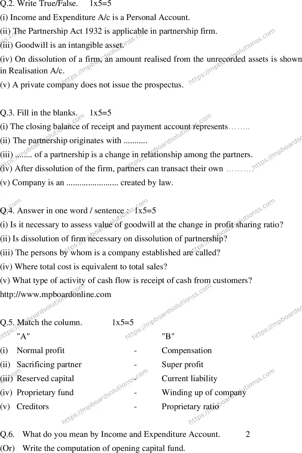 MP Board Class 12 Book Keeping & Accountancy E-753394 Final Paper 2019 Image 2