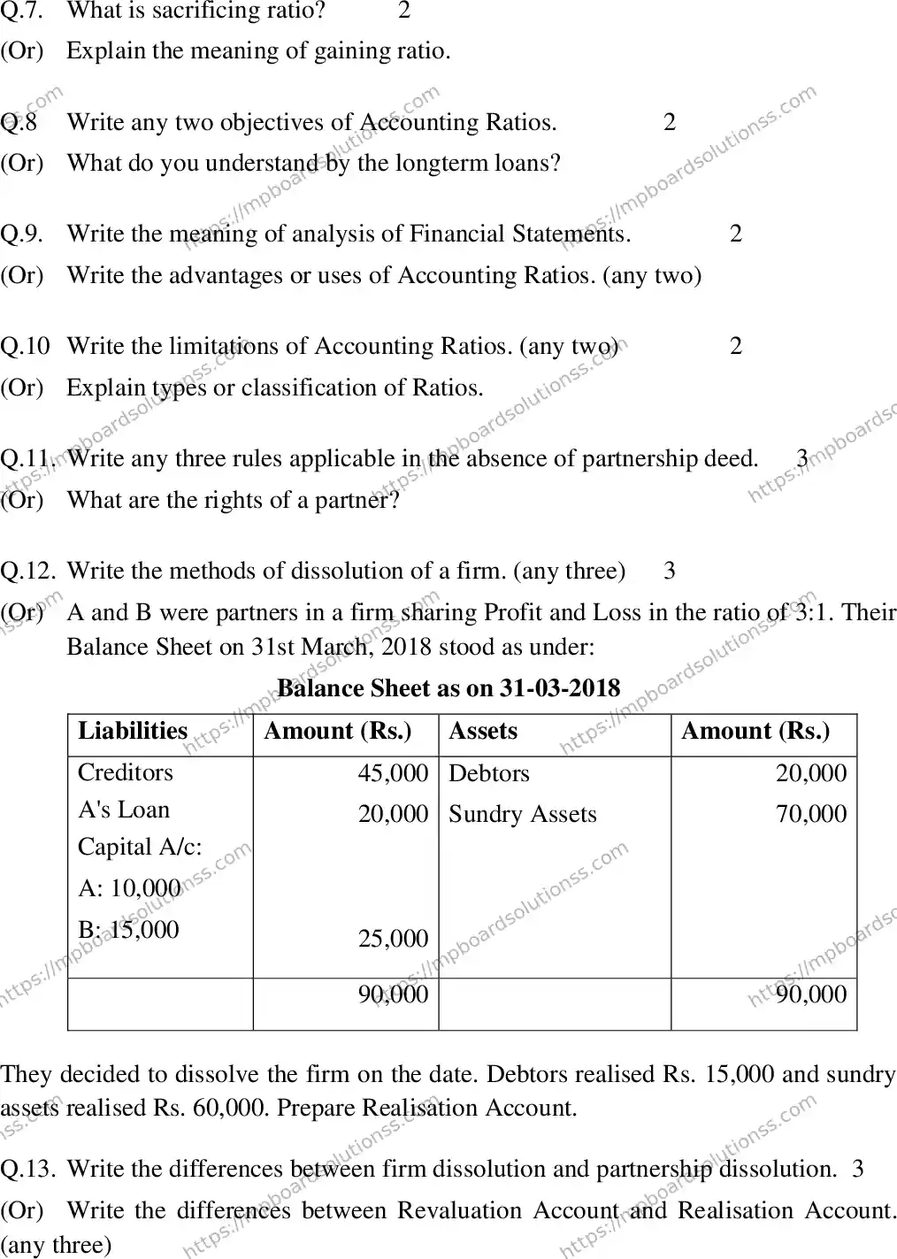 MP Board Class 12 Book Keeping & Accountancy E-753394 Final Paper 2019 Image 3
