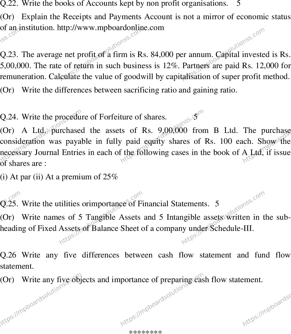 MP Board Class 12 Book Keeping & Accountancy E-753394 Final Paper 2019 Image 5
