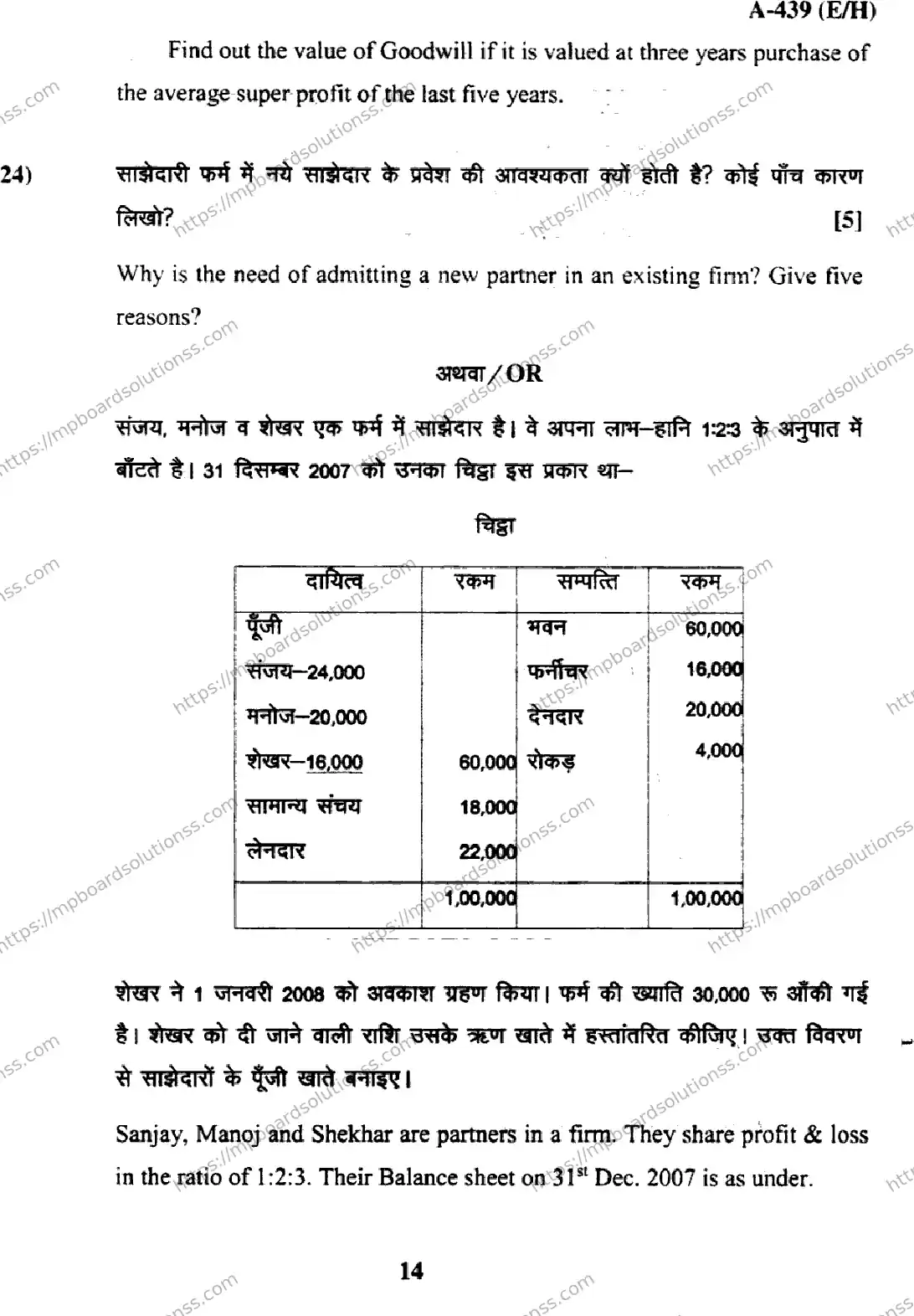 MP Board Class 12 Book Keeping & Accountancy EH-946097 Final Paper 2017 Image 14