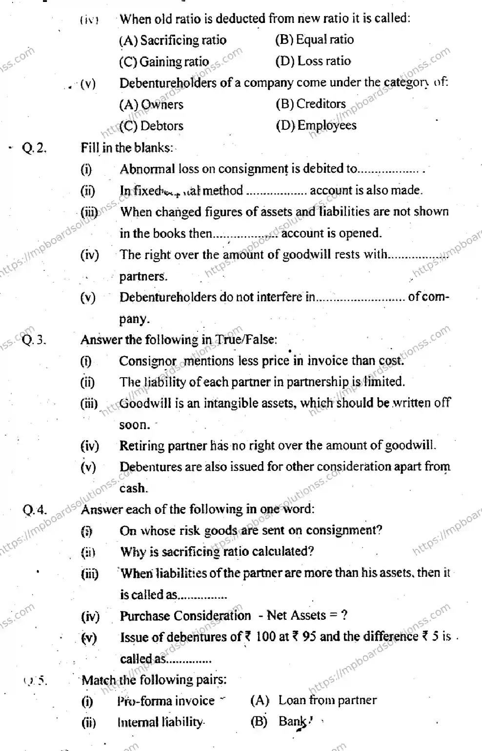MP Board Class 12 Book Keeping & Accountancy EM-447759 Final Paper 2013 Image 2
