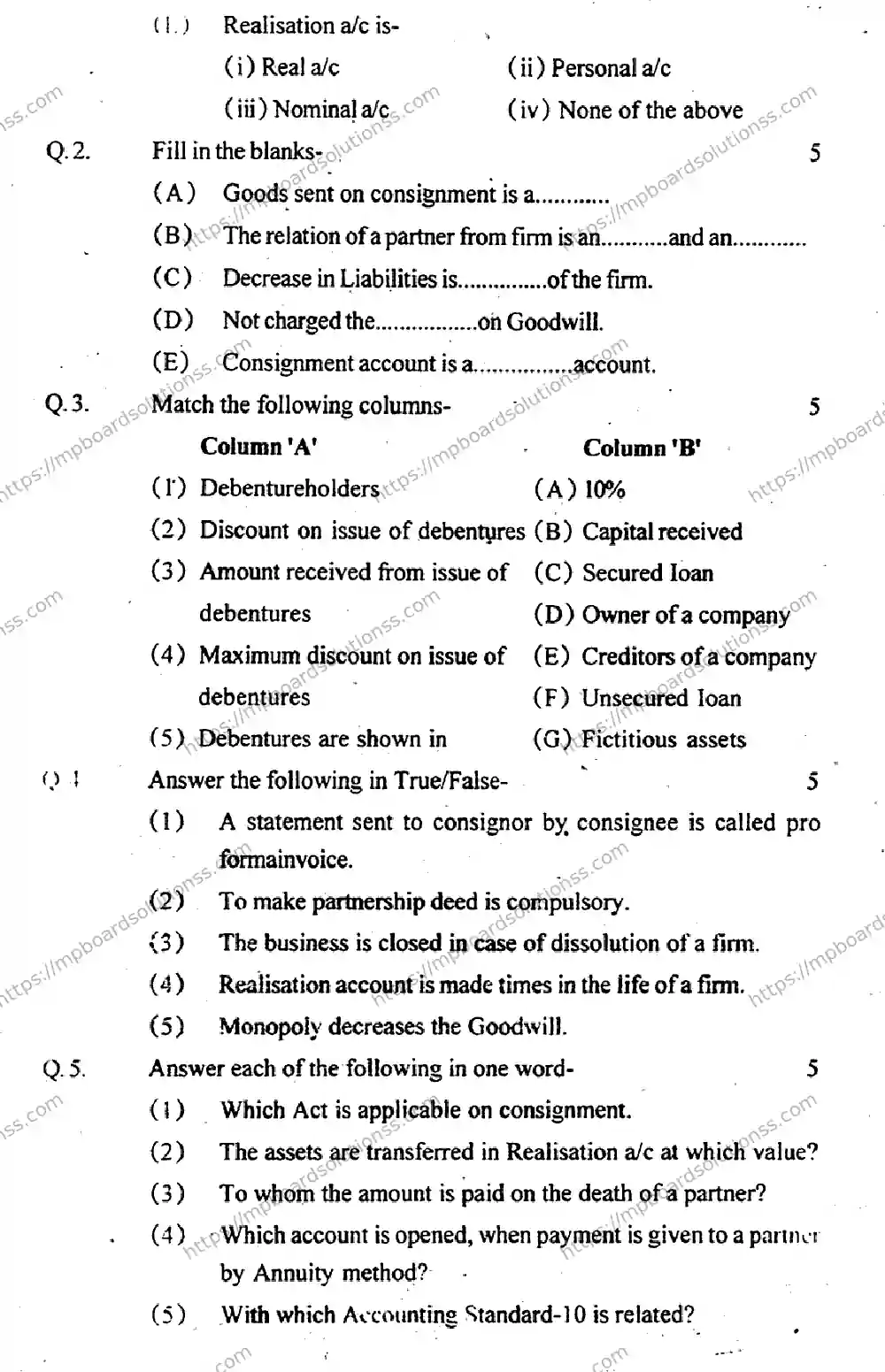 MP Board Class 12 Book Keeping & Accountancy EM-501060 Final Paper 2012 Image 2