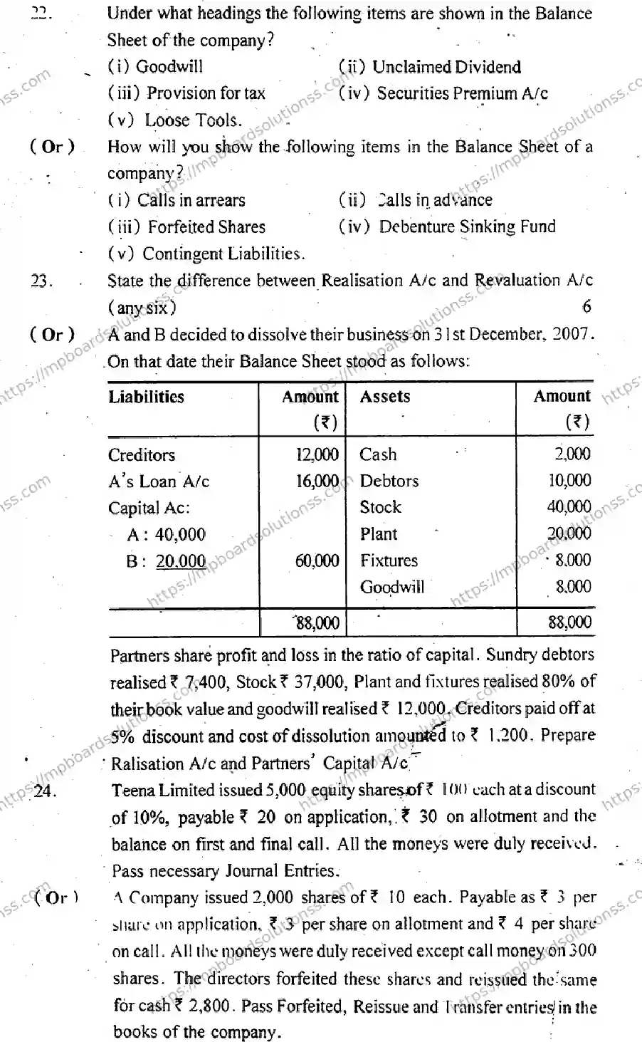 MP Board Class 12 Book Keeping & Accountancy EM-524530 Final Paper 2014 Image 6