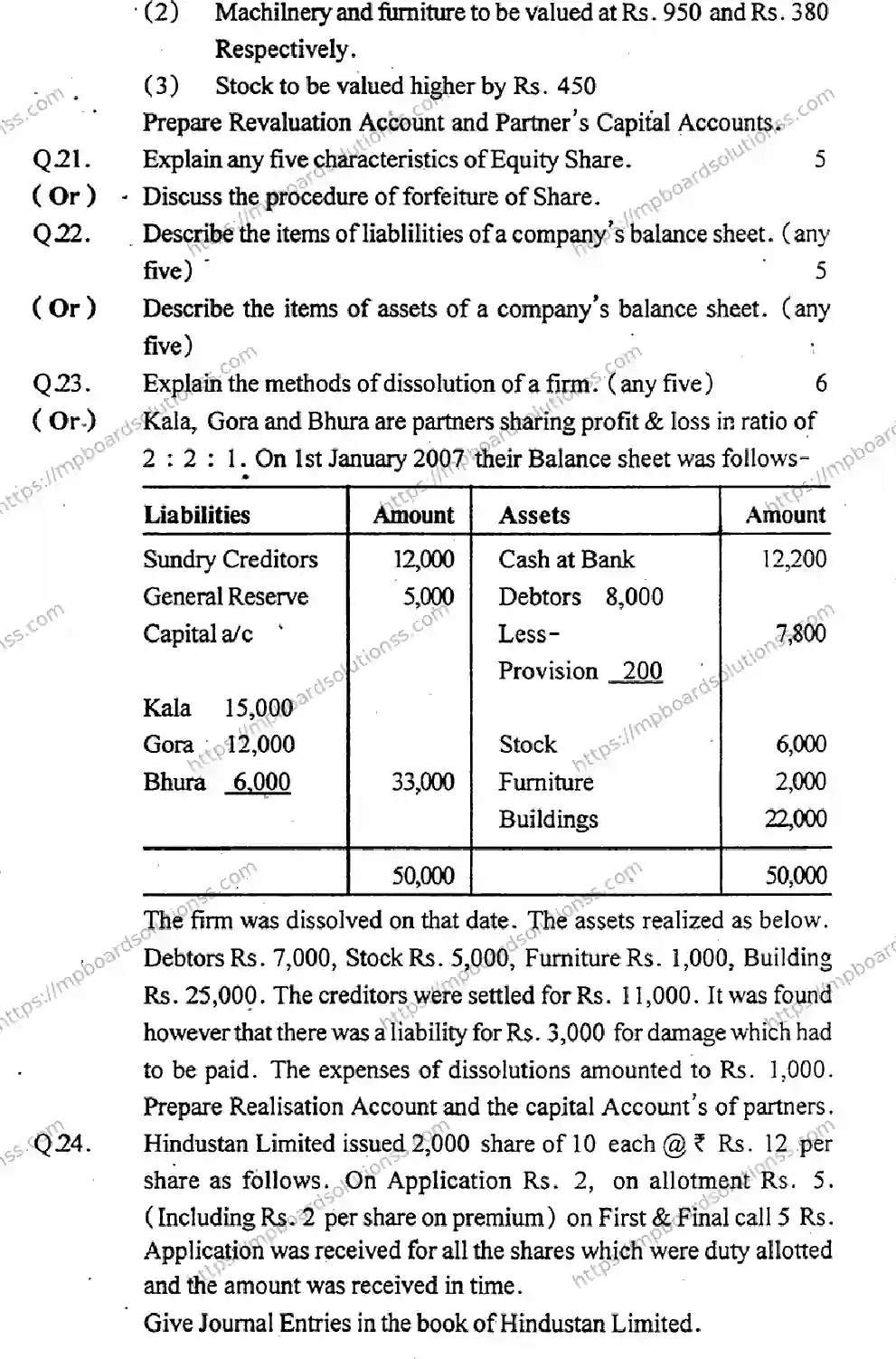 MP Board Class 12 Book Keeping & Accountancy HE-135501 Final Paper 2015 Image 6