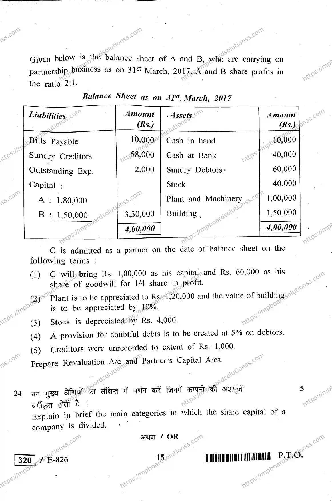 MP Board Class 12 Book Keeping & Accountancy HE-579876 Final Paper 2020 Image 15