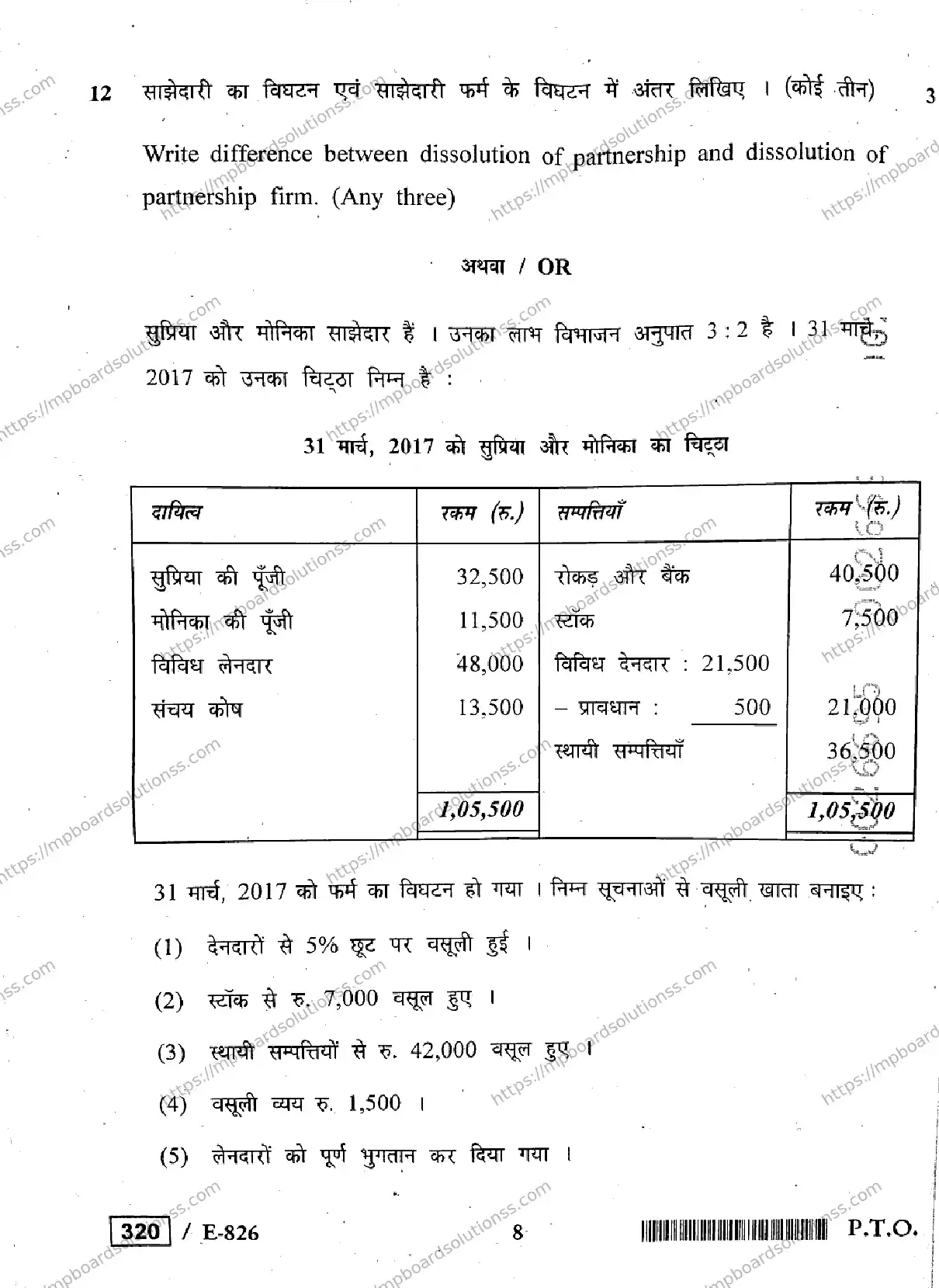 MP Board Class 12 Book Keeping & Accountancy HE-579876 Final Paper 2020 Image 8