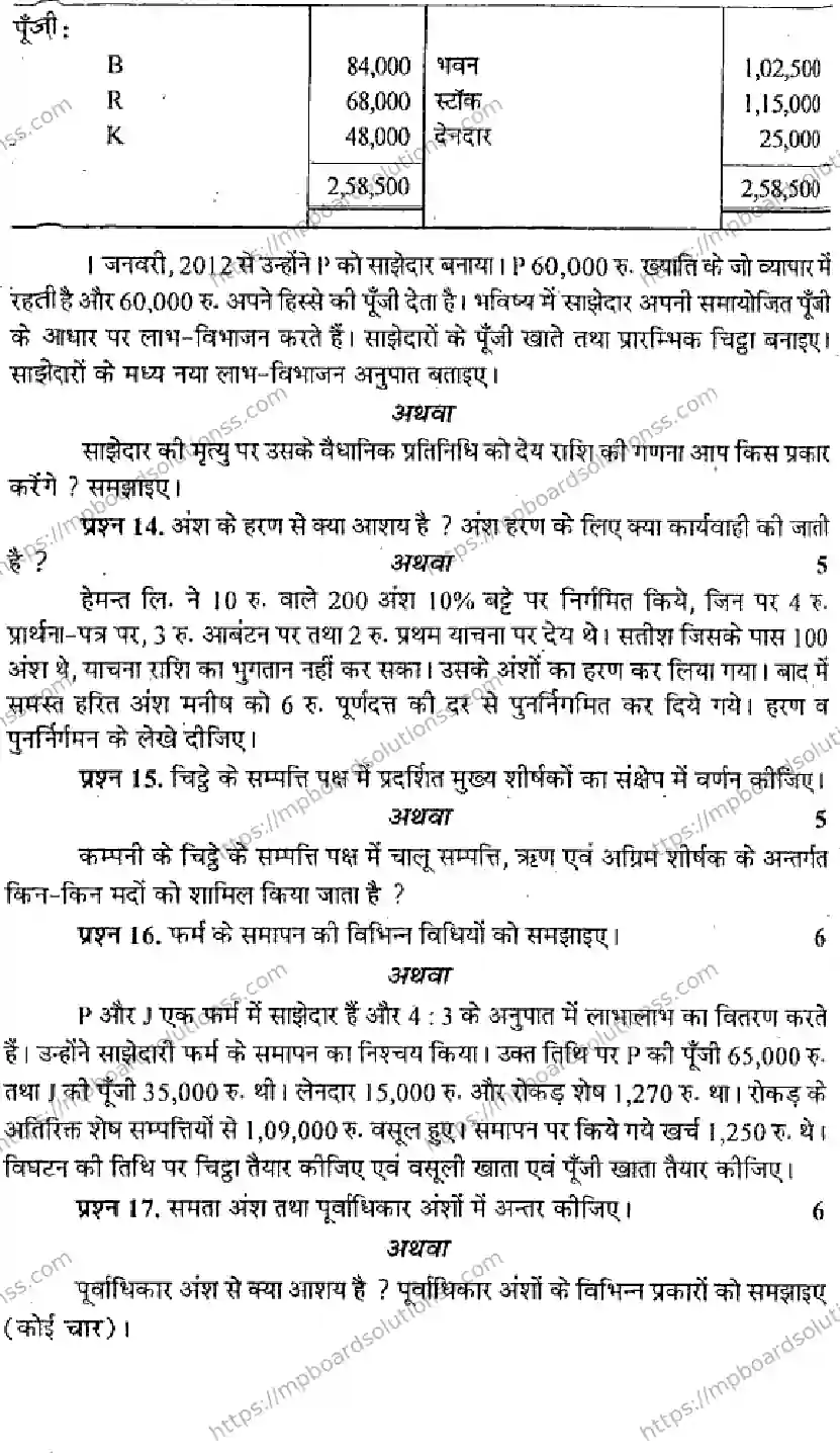 MP Board Class 12 Book Keeping & Accountancy HM-216390 Final Paper 2013 Image 4