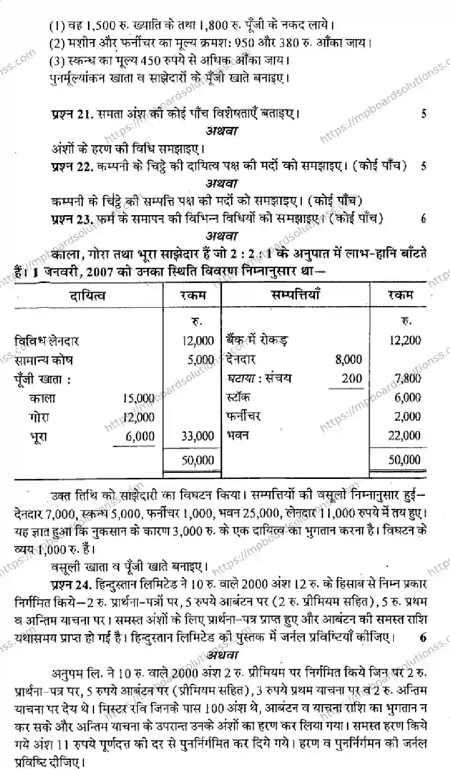 MP Board Class 12 Book Keeping & Accountancy HM-283851 Final Paper 2015 Image 5