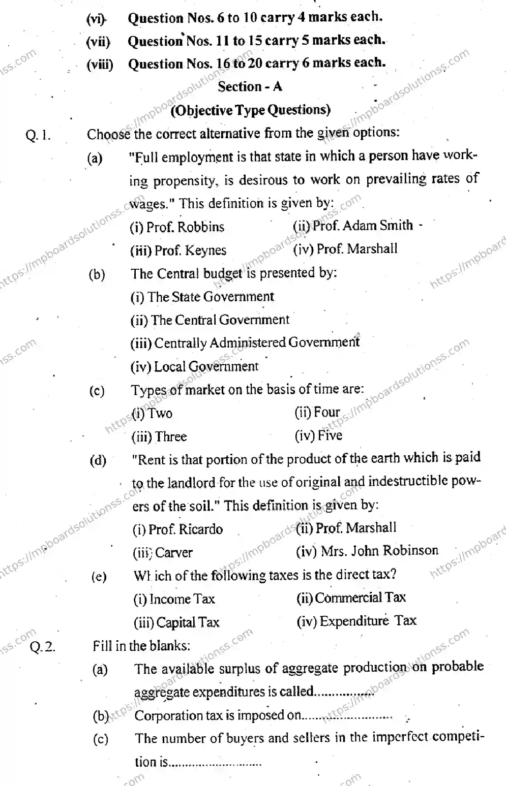 MP Board Class 12 Business Economics EM-847889 Final Paper 2013 Image 2