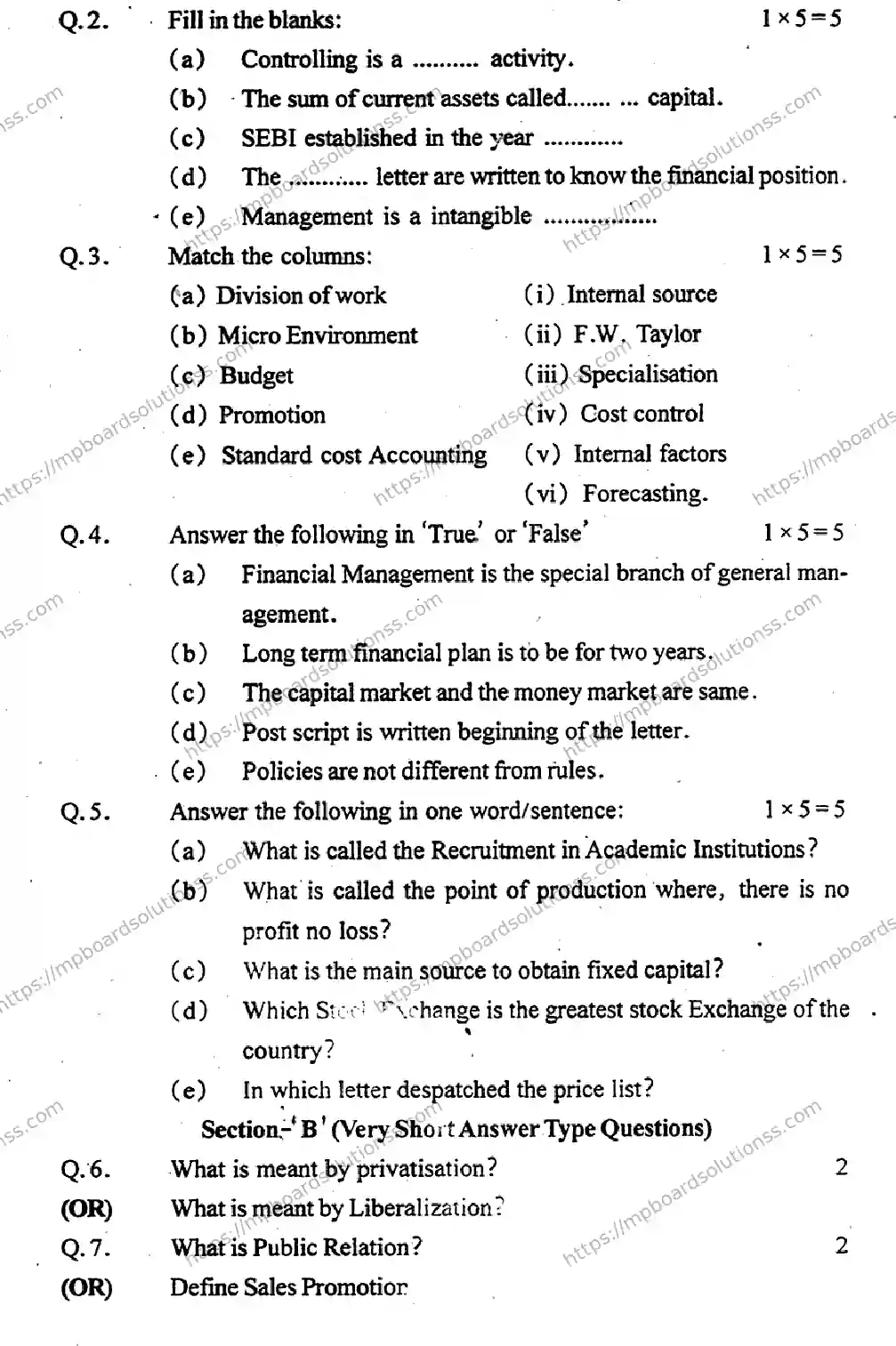 MP Board Class 12 Business Studies HE-419275 Final Paper 2016 Image 2