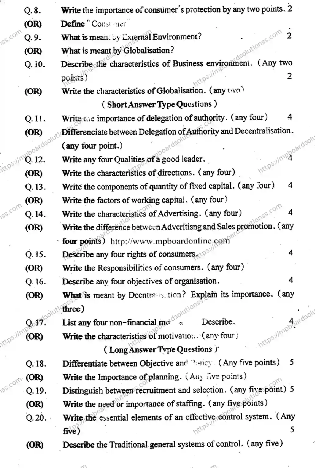 MP Board Class 12 Business Studies HE-419275 Final Paper 2016 Image 3