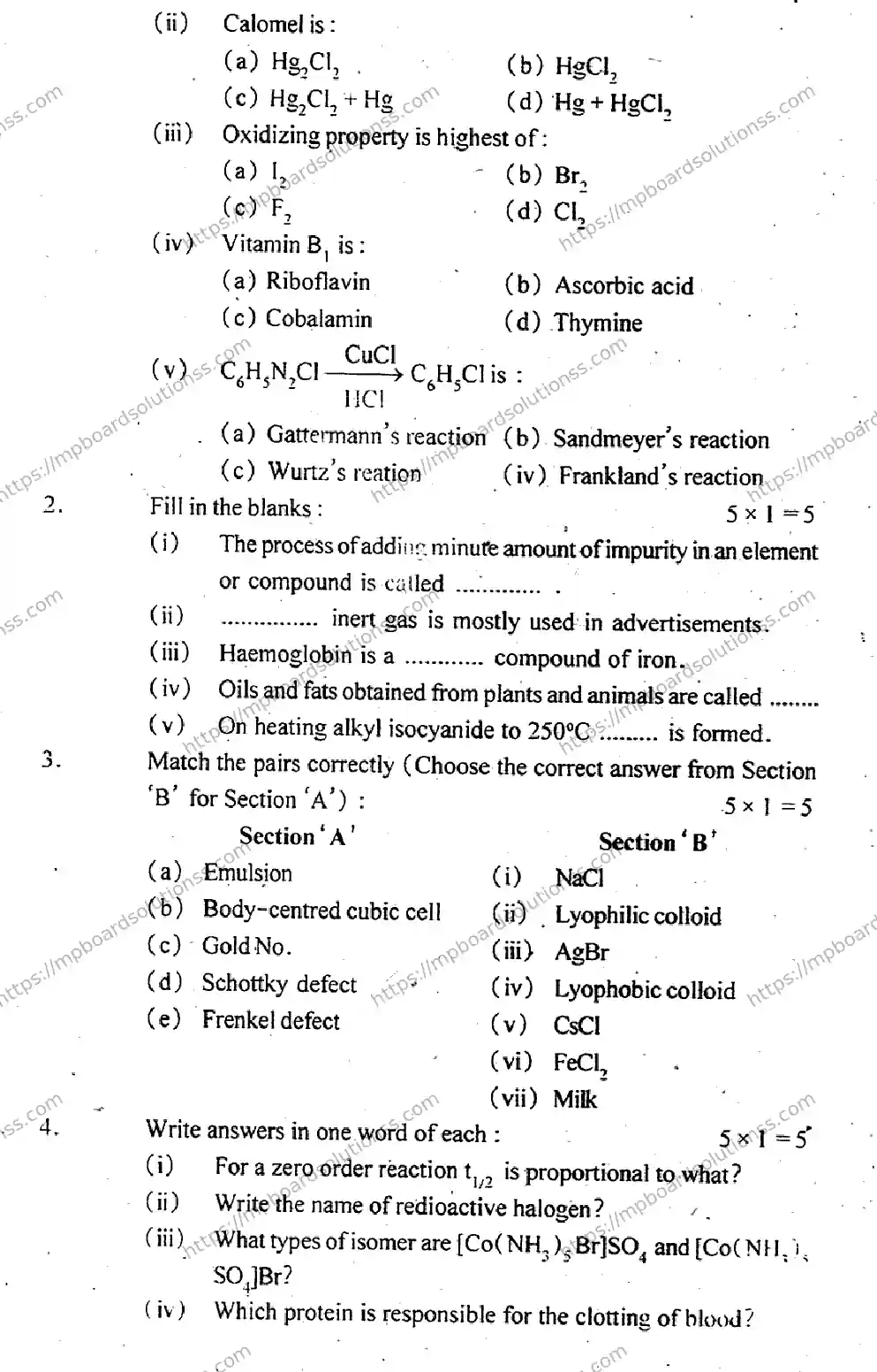 MP Board Class 12 Chemistry EM-537062 Final Paper 2014 Image 2