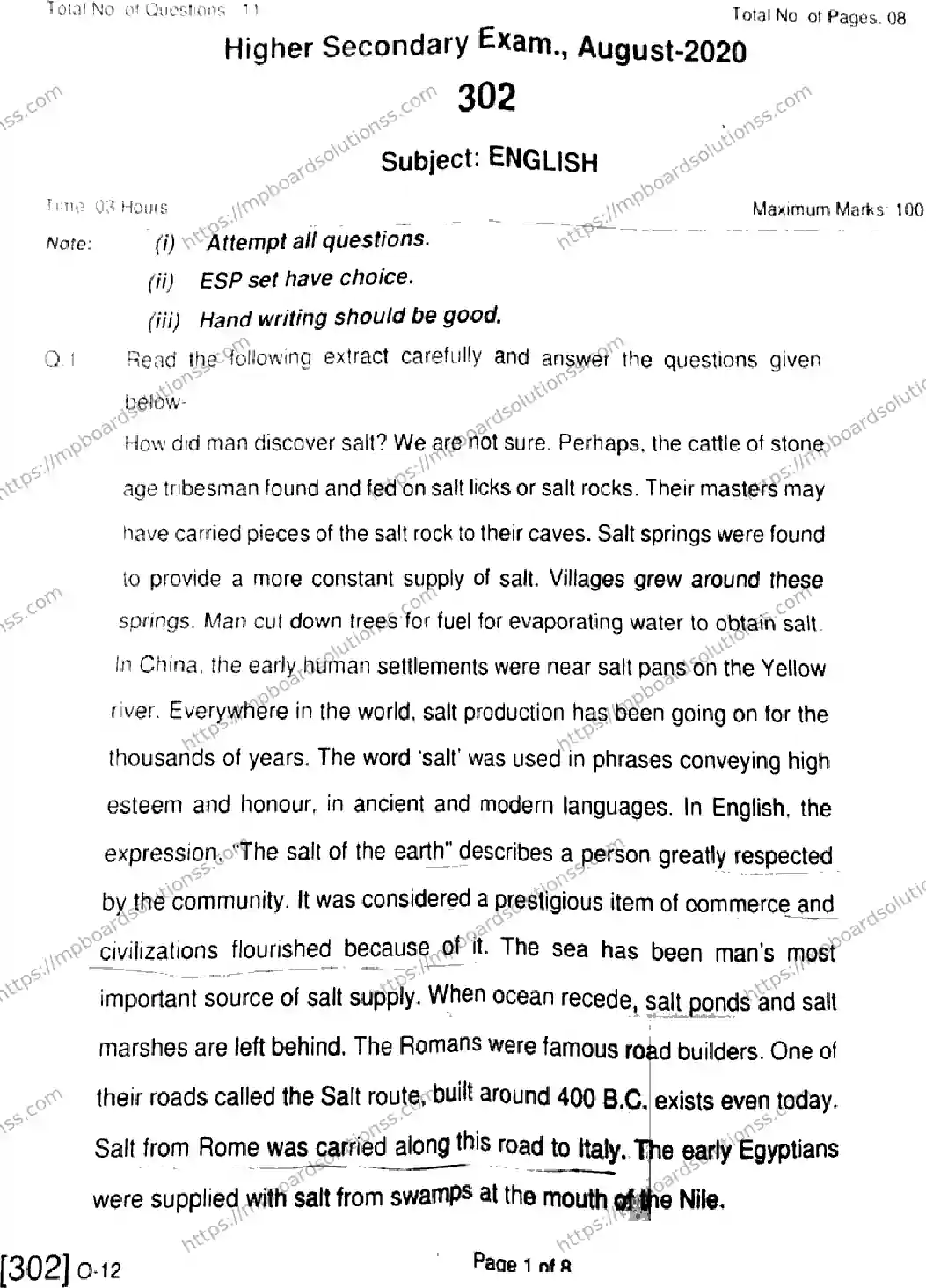MP Board Class 12 English-484626 Final Paper 2020 Image 1