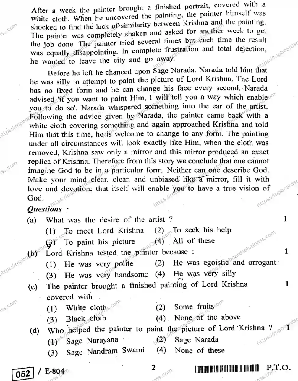 MP Board Class 12 English General E-633844 Final Paper 2020 Image 2