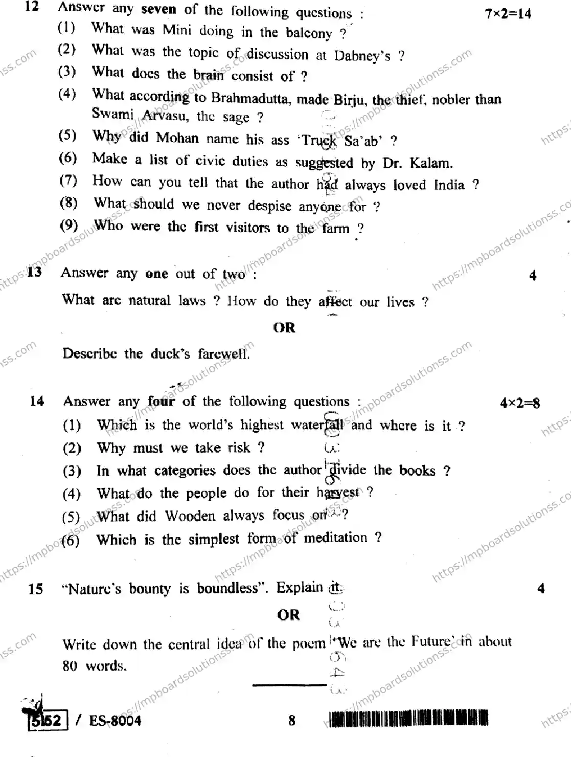 MP Board Class 12 English General ES-778010 Final Paper 2020 Image 8