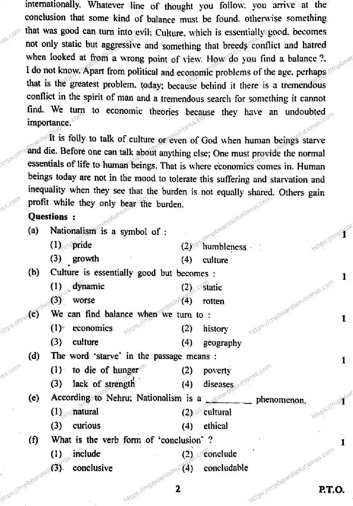 MP Board Class 12 English General I-191303 Final Paper 2018 Image 2