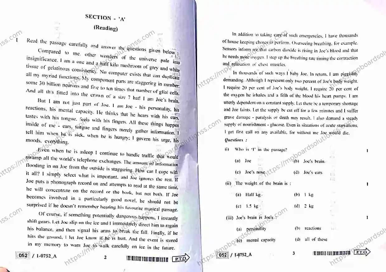 MP Board Class 12 English I Set A-786007 Final Paper 2024 Image 2