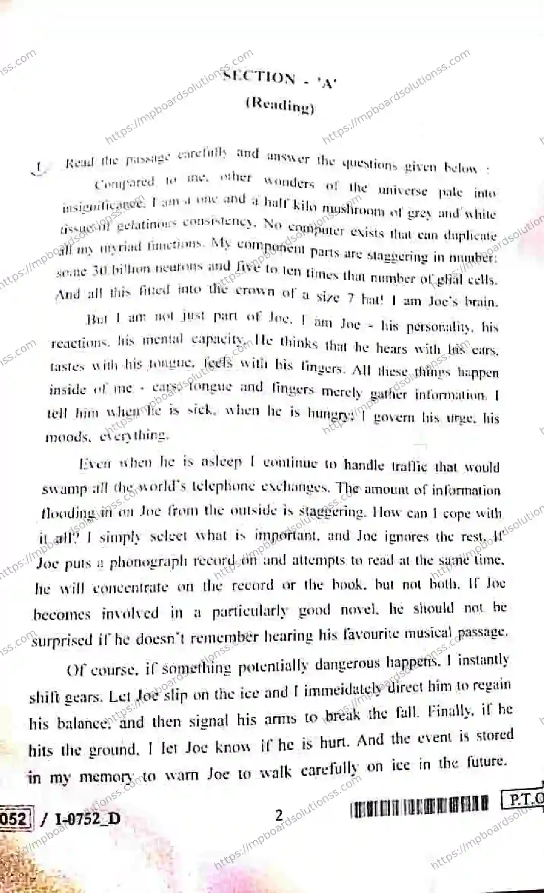 MP Board Class 12 English I Set D-853542 Final Paper 2024 Image 2