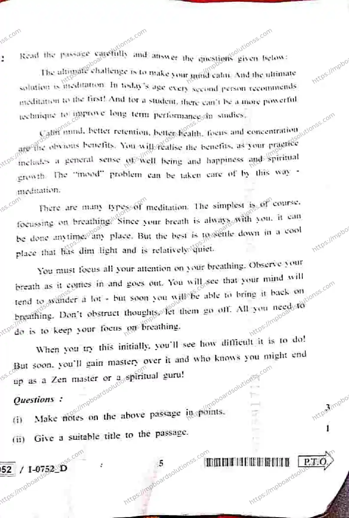 MP Board Class 12 English I Set D-853542 Final Paper 2024 Image 5