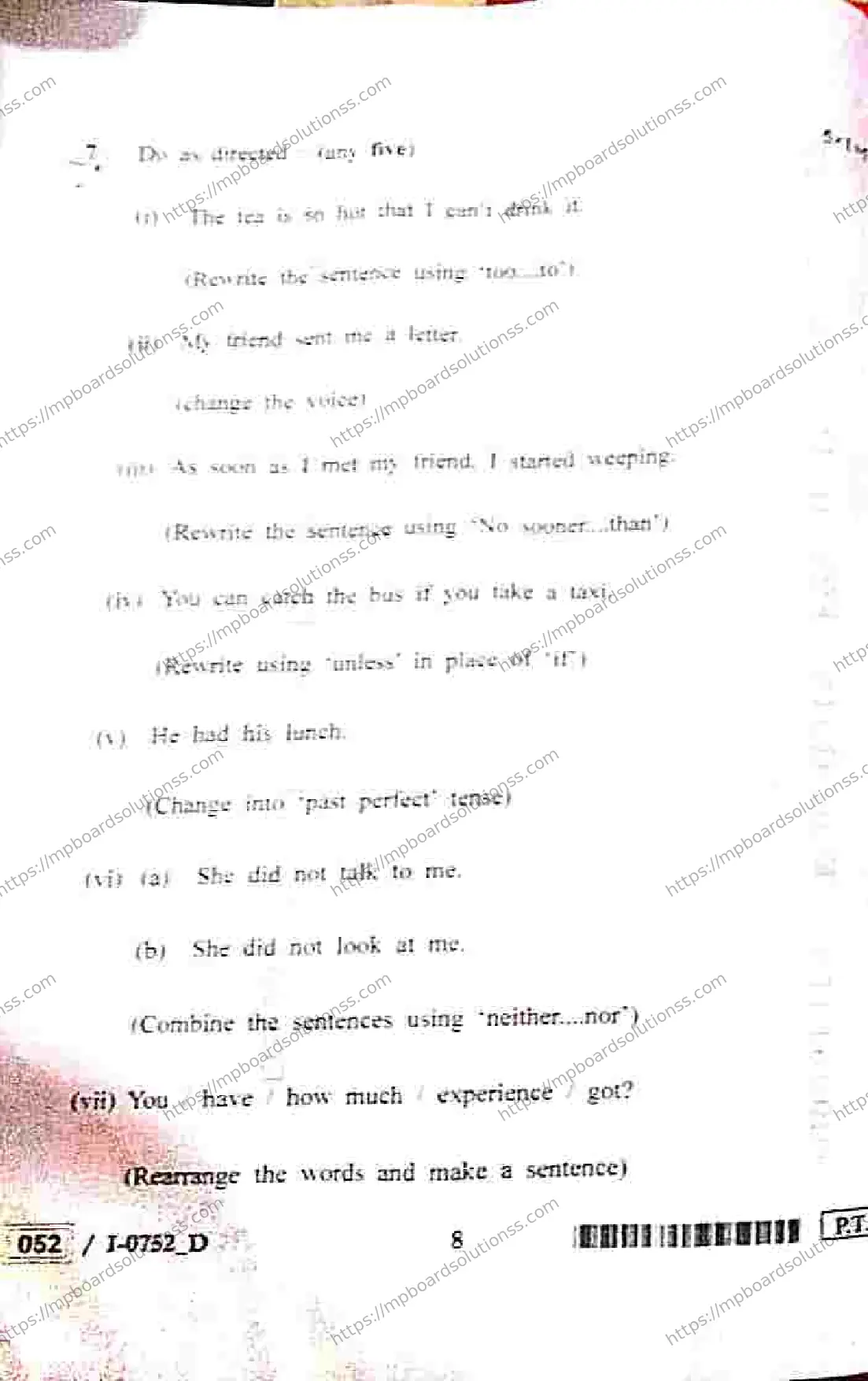 MP Board Class 12 English I Set D-853542 Final Paper 2024 Image 8