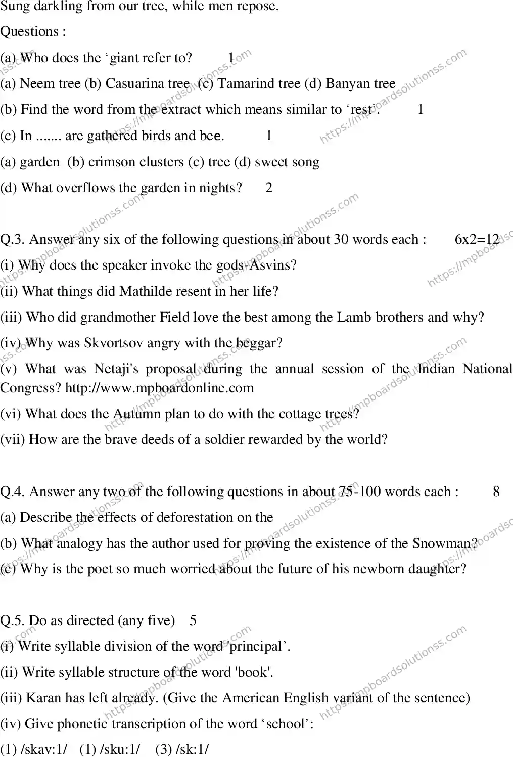 MP Board Class 12 English SPECIAL-217887 Final Paper 2014 Image 2
