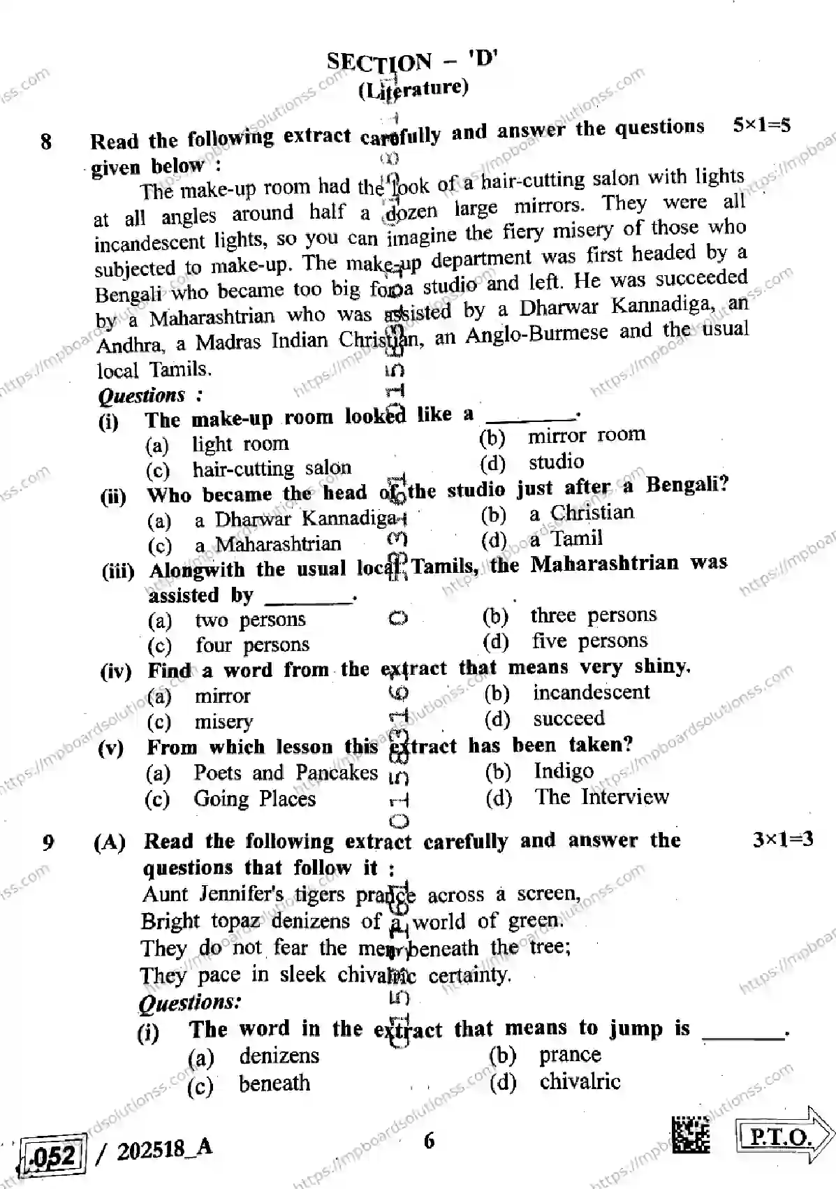 MP Board Class 12 English Set A-557131 Final Paper 2025 Image 6