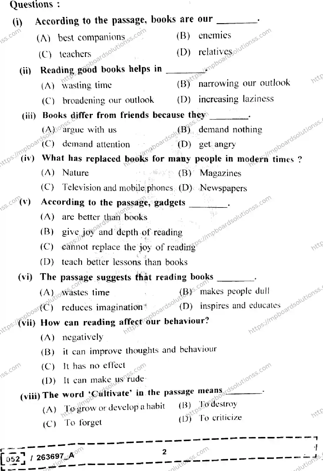 MP Board Class 12 English Set A-834969 Final Paper 2026 Image 2