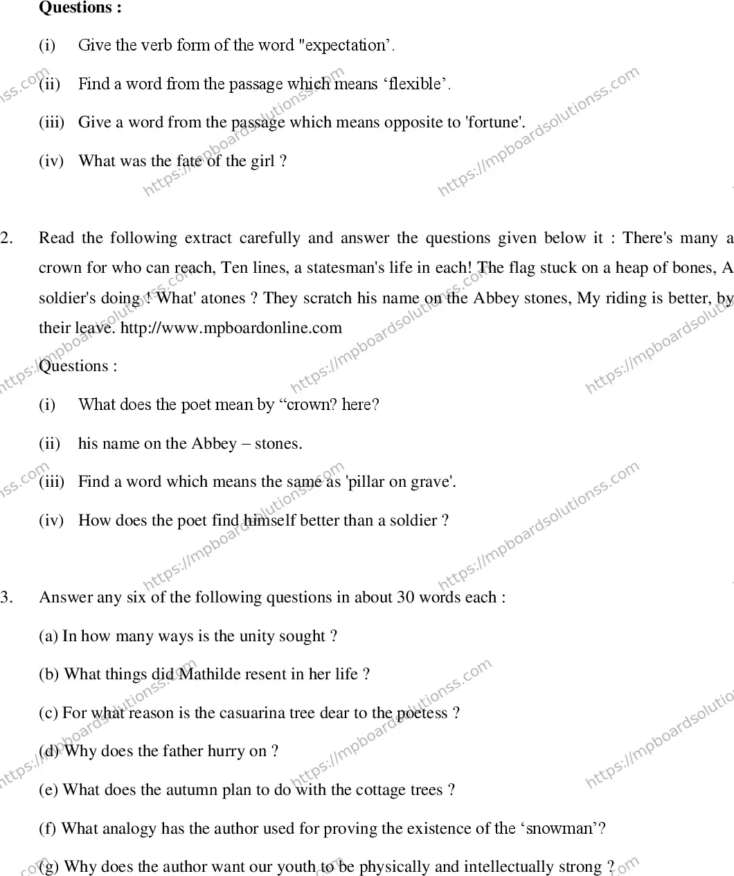 MP Board Class 12 English Special-187293 Final Paper 2020 Image 2