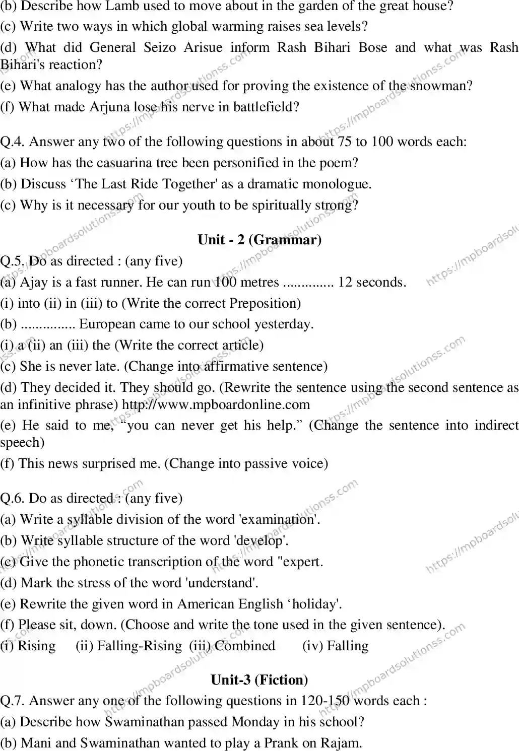 MP Board Class 12 English Special-662304 Final Paper 2016 Image 2