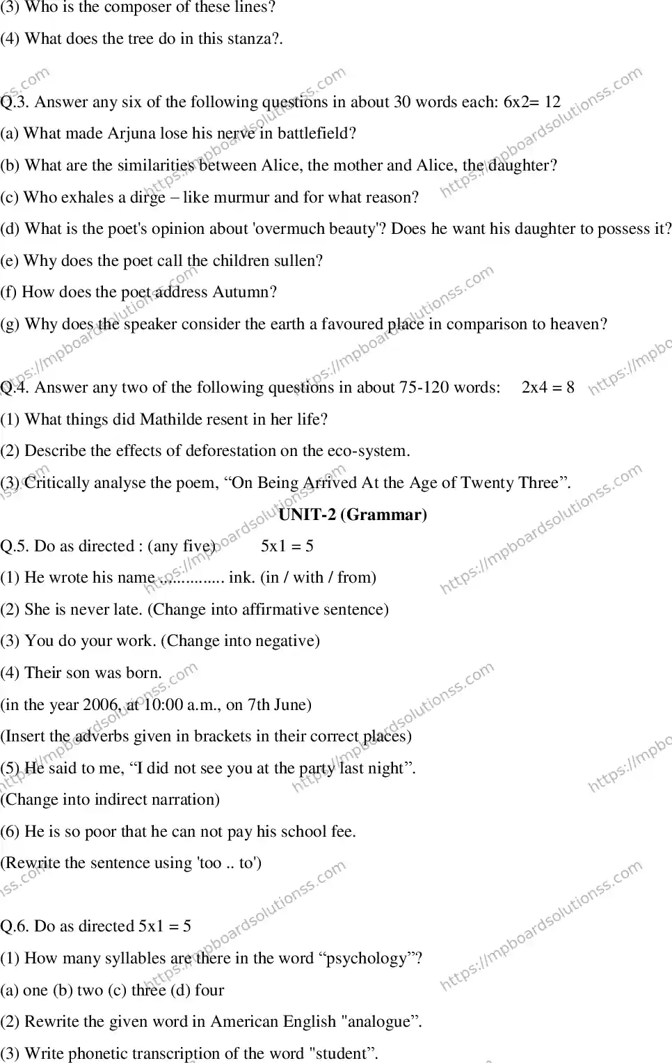 MP Board Class 12 English Special I-381811 Final Paper 2018 Image 2