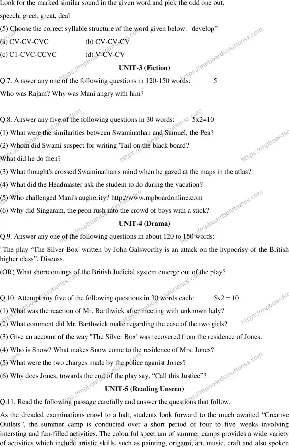 MP Board Class 12 English Special I-975880 Final Paper 2018 Image 3