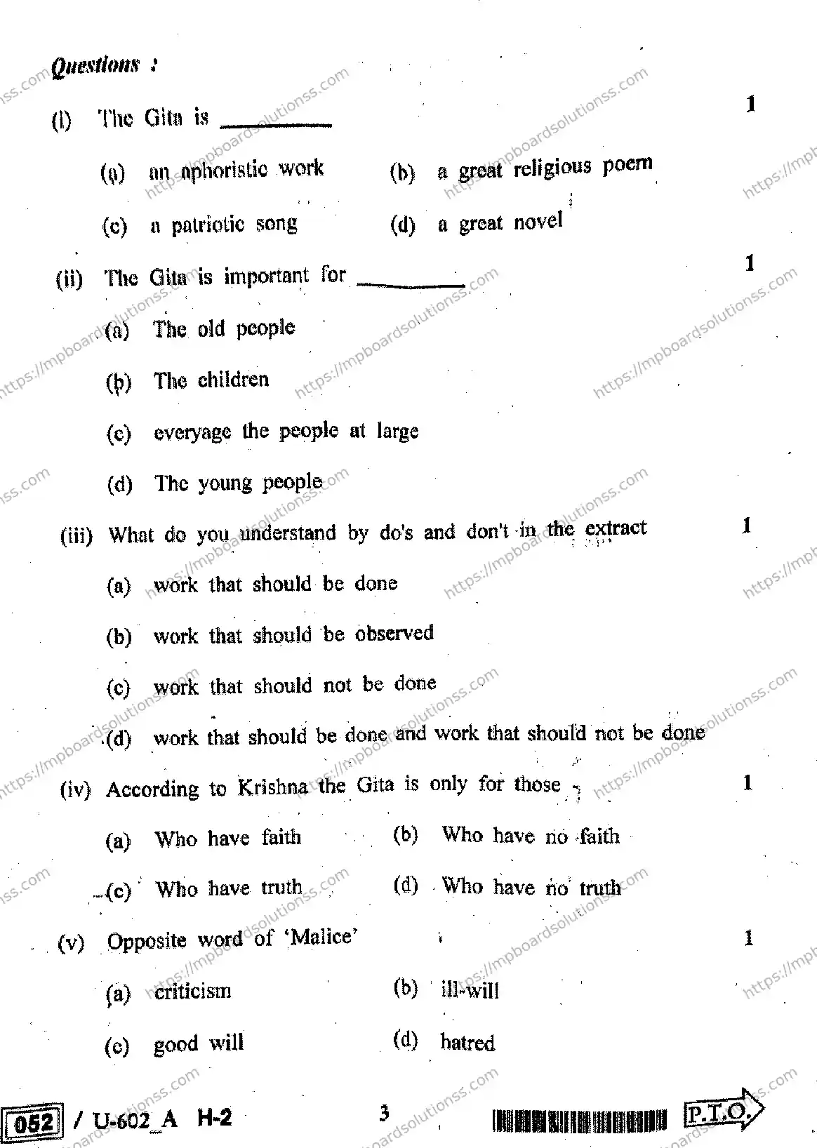 MP Board Class 12 English U Set A-172959 Final Paper 2023 Image 3