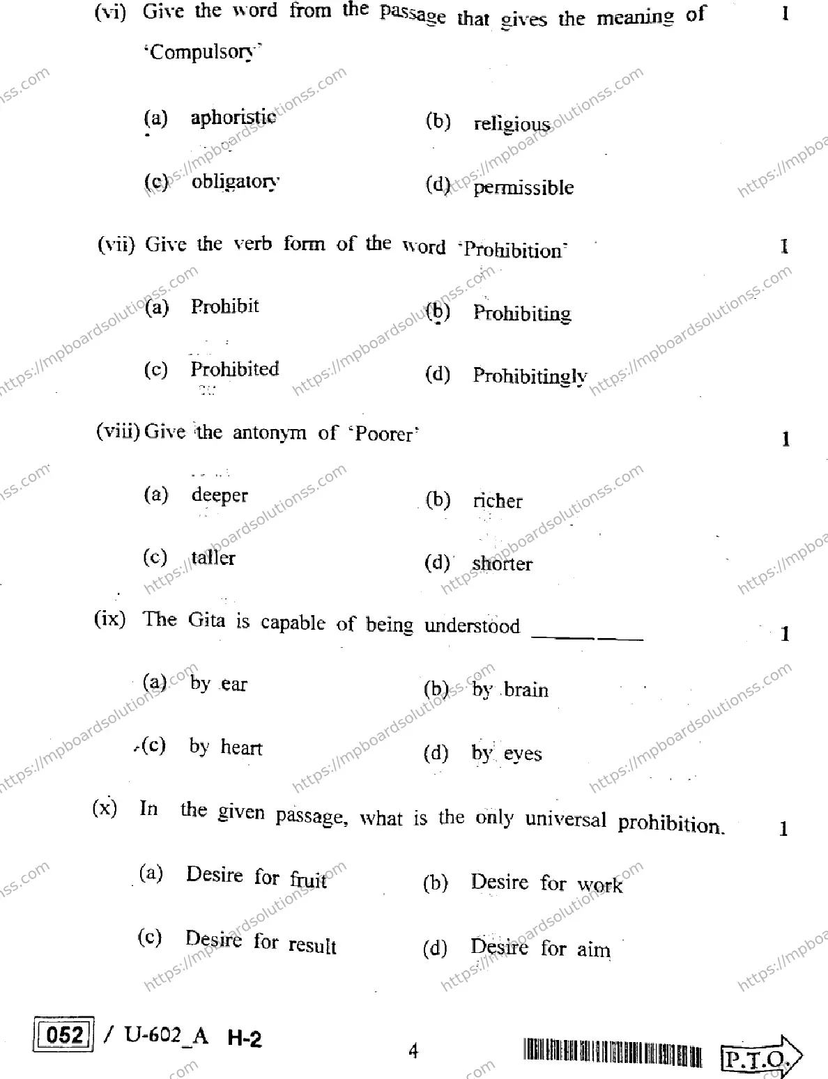 MP Board Class 12 English U Set A-172959 Final Paper 2023 Image 4