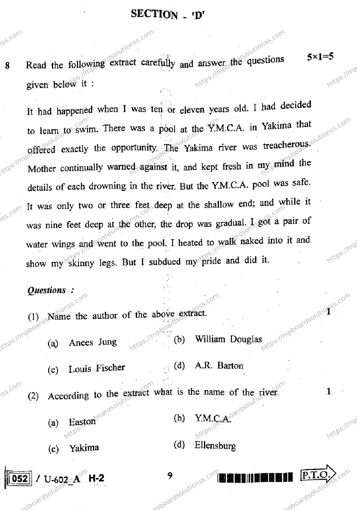 MP Board Class 12 English U Set A-172959 Final Paper 2023 Image 9
