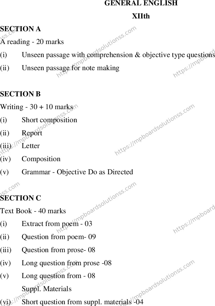 MP Board Class 12 General English With Answer-828045 Final Paper 2012 Image 1