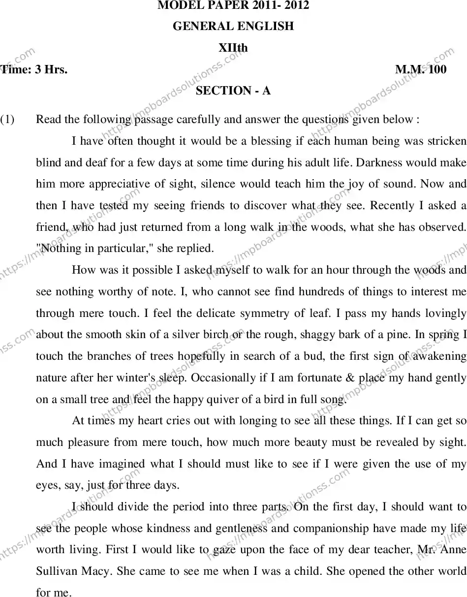 MP Board Class 12 General English With Answer-828045 Final Paper 2012 Image 2