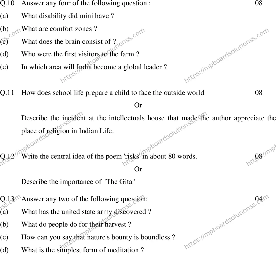 MP Board Class 12 General English With Answer-828045 Final Paper 2012 Image 8