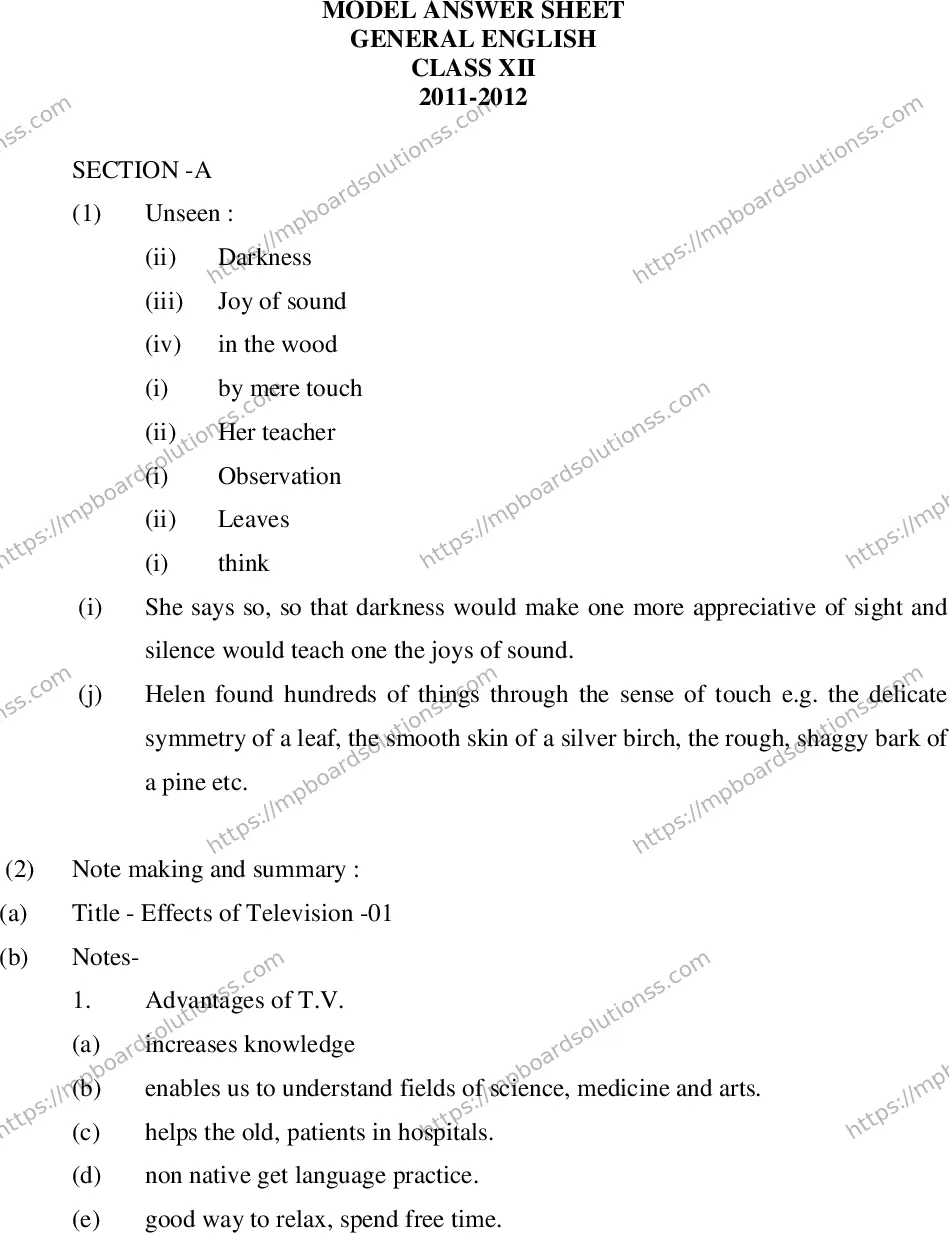MP Board Class 12 General English With Answer-828045 Final Paper 2012 Image 9