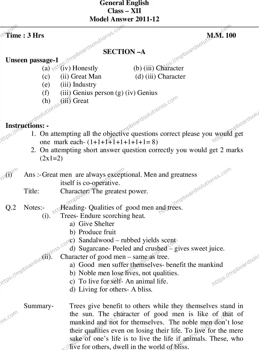 MP Board Class 12 General English With Answer V-681465 Final Paper 2012 Image 6