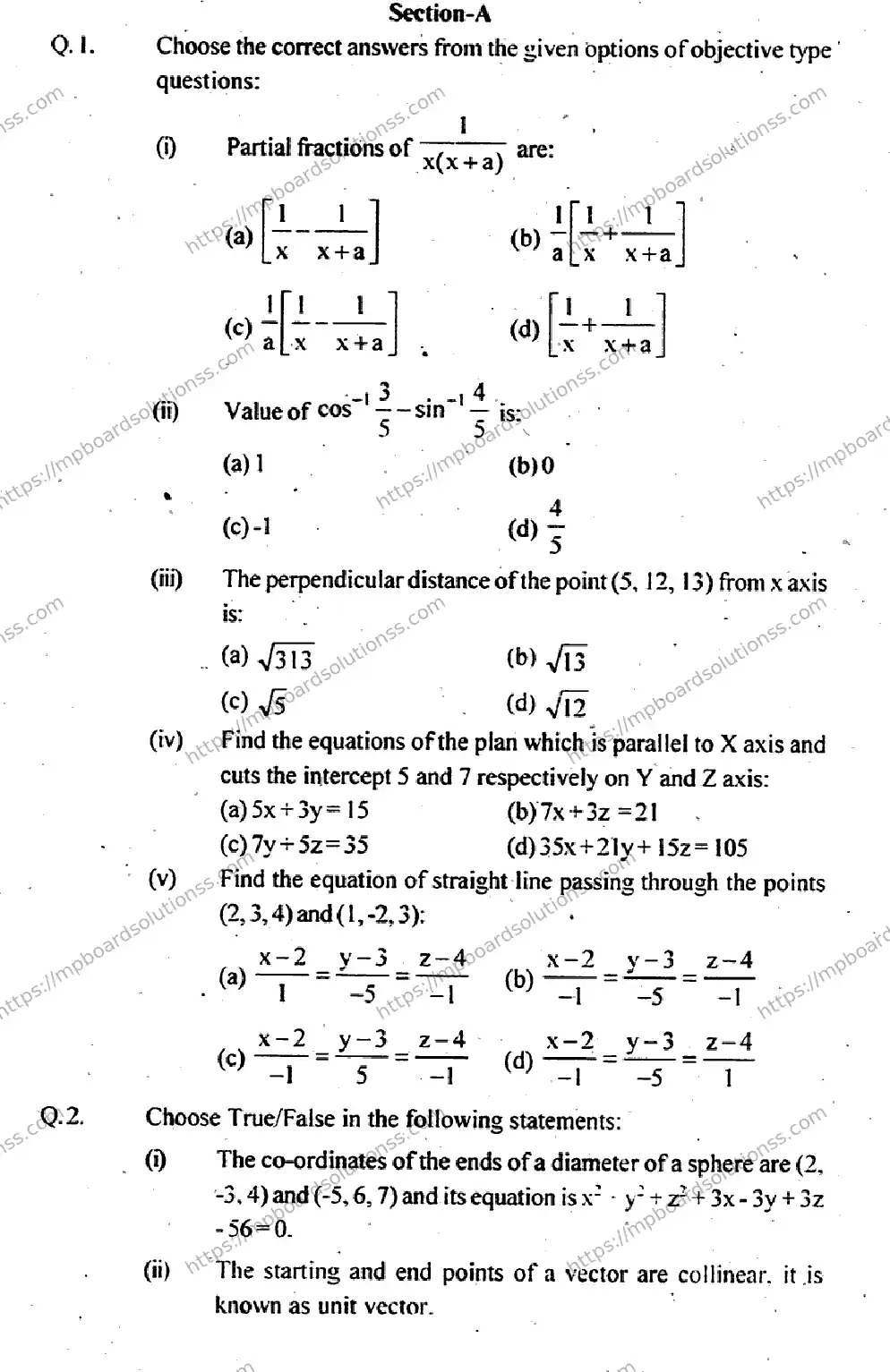 MP Board Class 12 Higher Mathmatics EM-819823 Final Paper 2013 Image 2