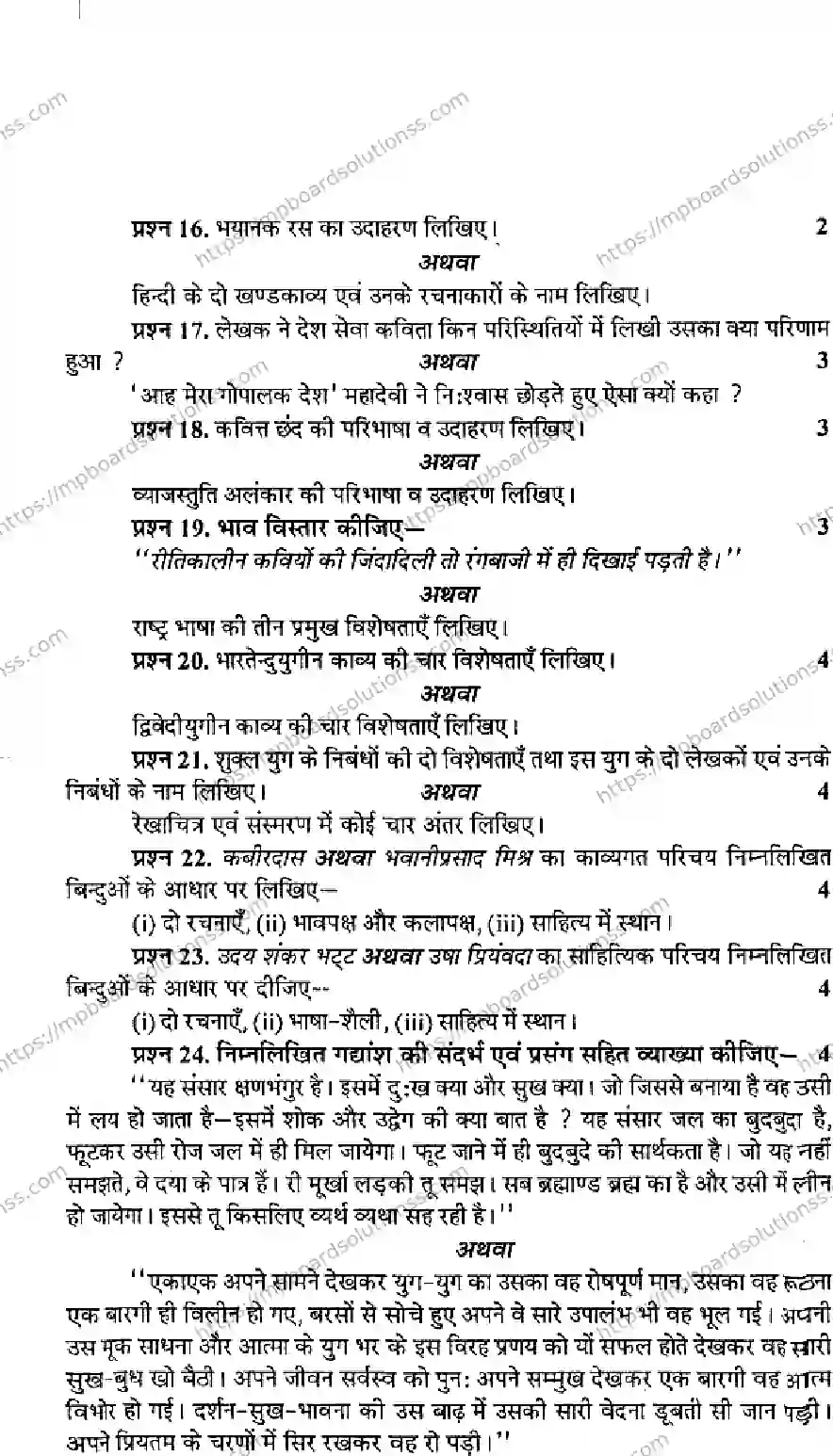 MP Board Class 12 Hindi Special-226723 Final Paper 2016 Image 3