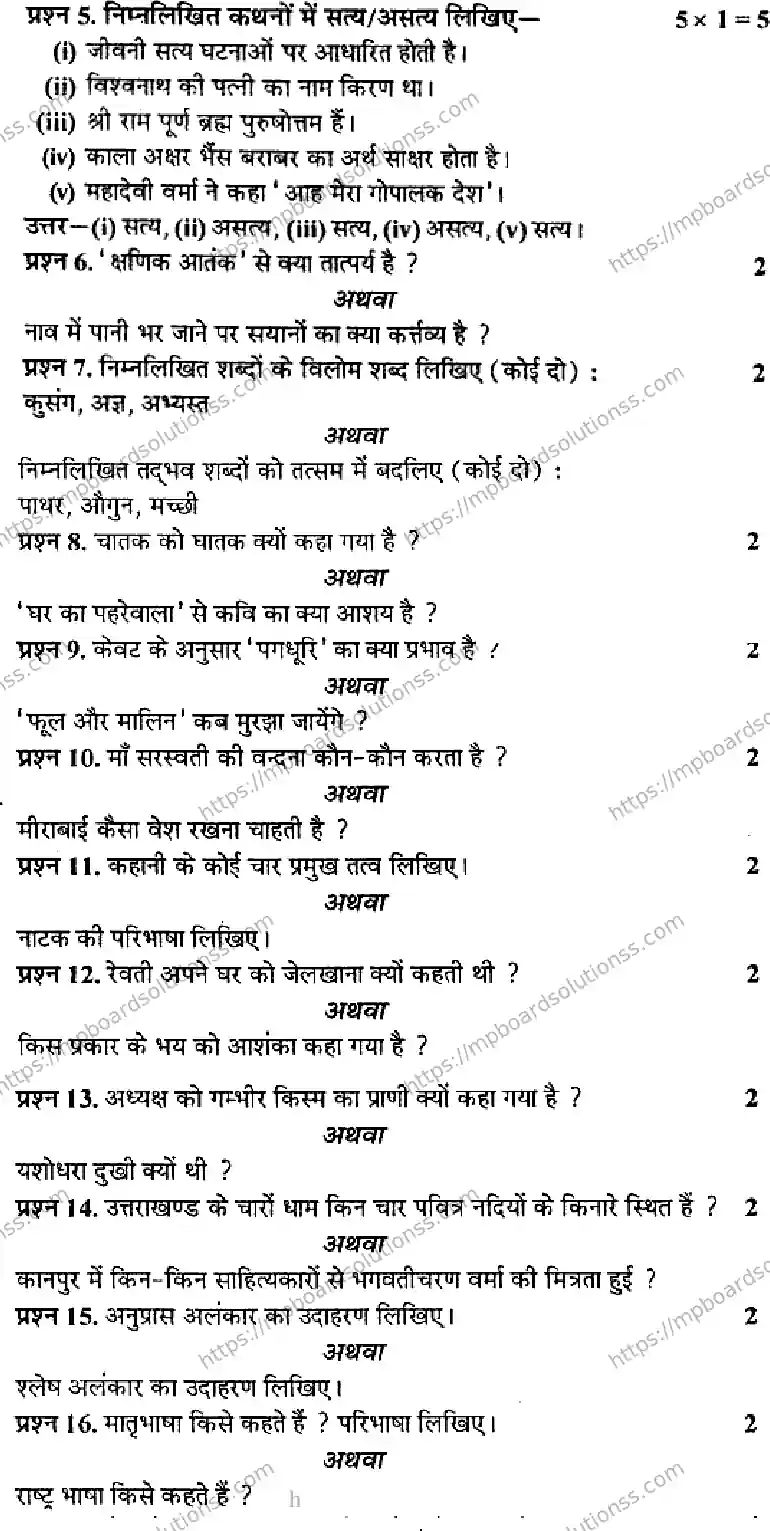 MP Board Class 12 Hindi Special-619615 Final Paper 2015 Image 2