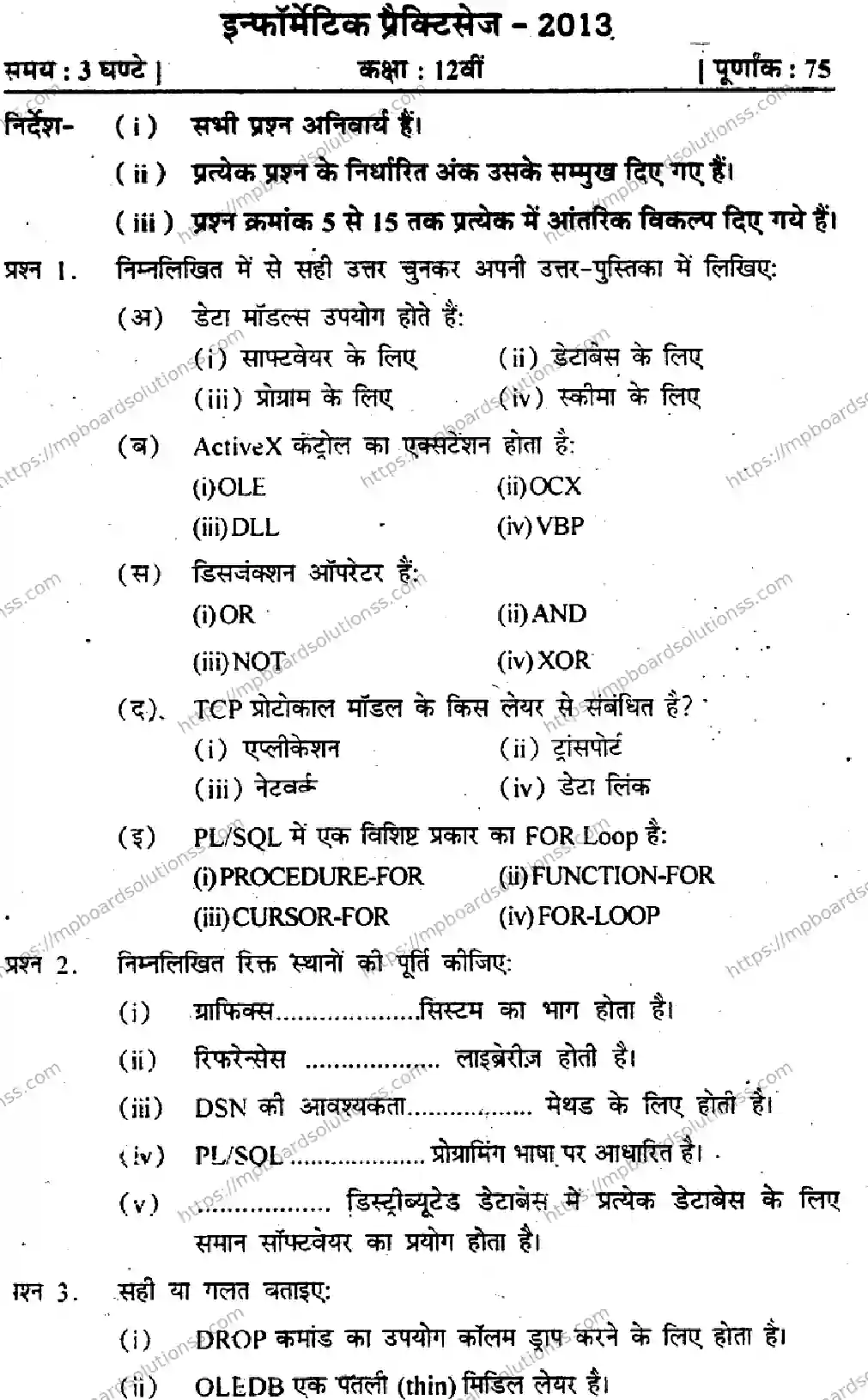 MP Board Class 12 Informatics Practices-227345 Final Paper 2013 Image 1